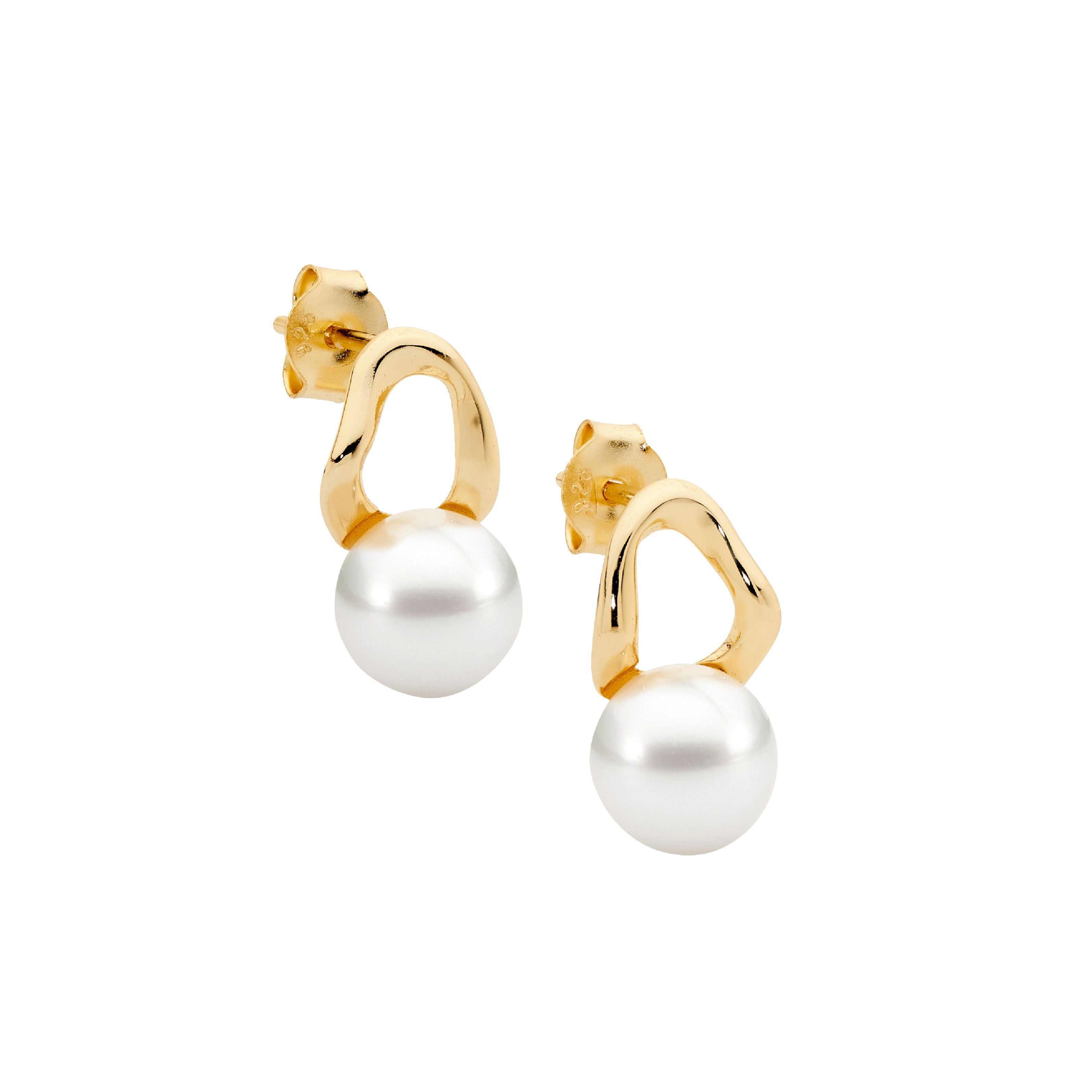 ELLANI Silver Pearl Earrings in Gold Plating