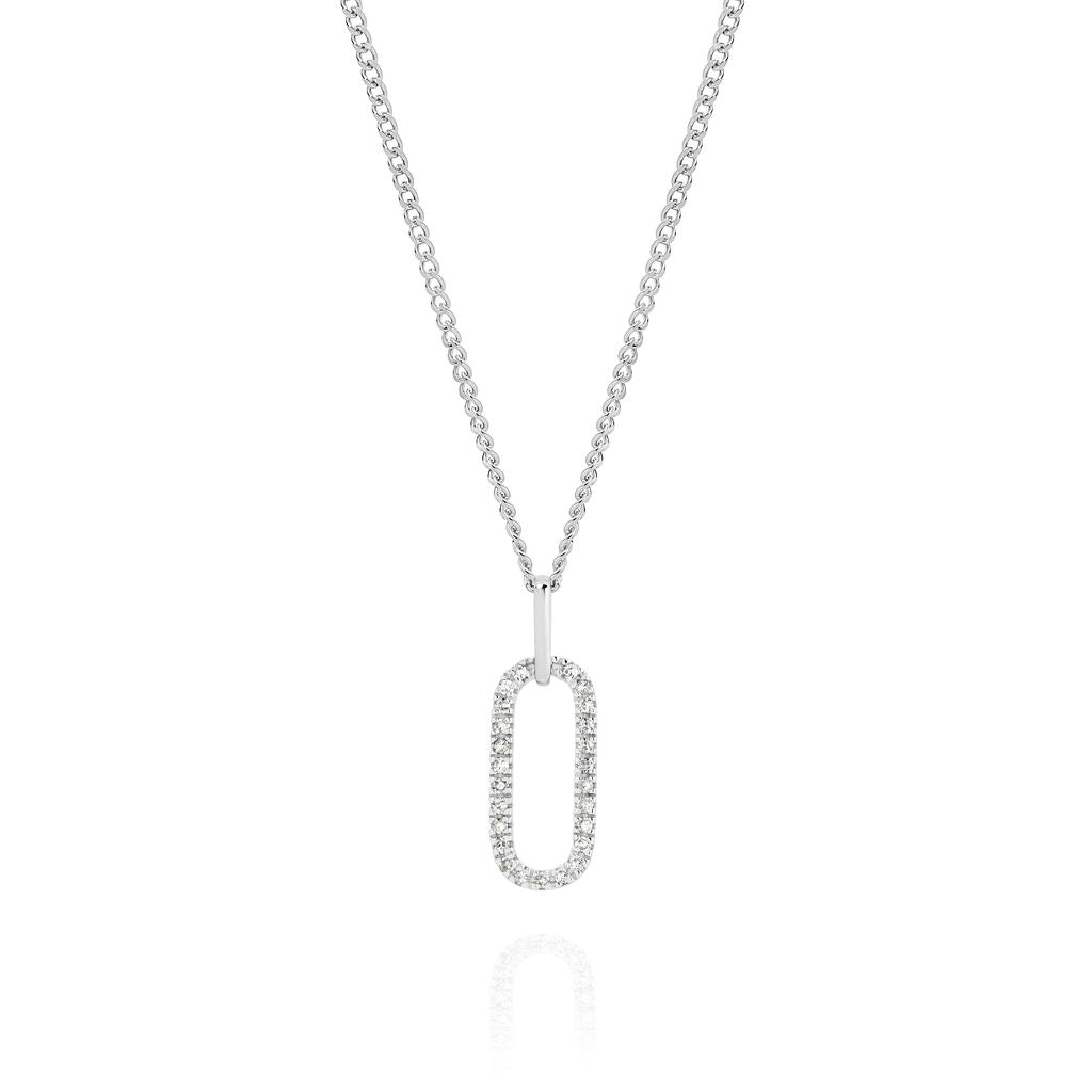 9ct White Gold 0.15ct Diamond Paperclip Drop Pendant