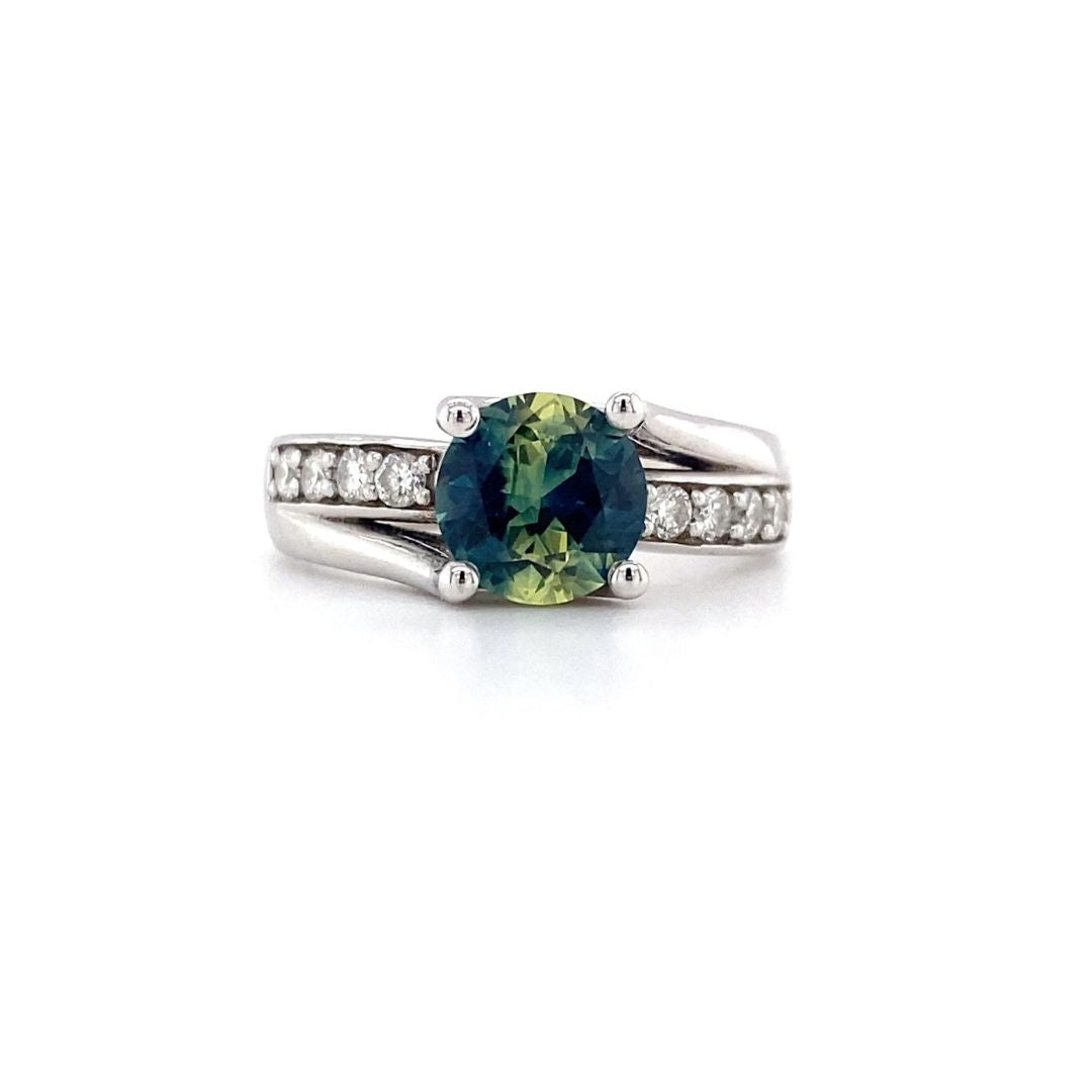 CUSTOM 9ct White Gold Australian Parti Sapphire Ring with Diamonds