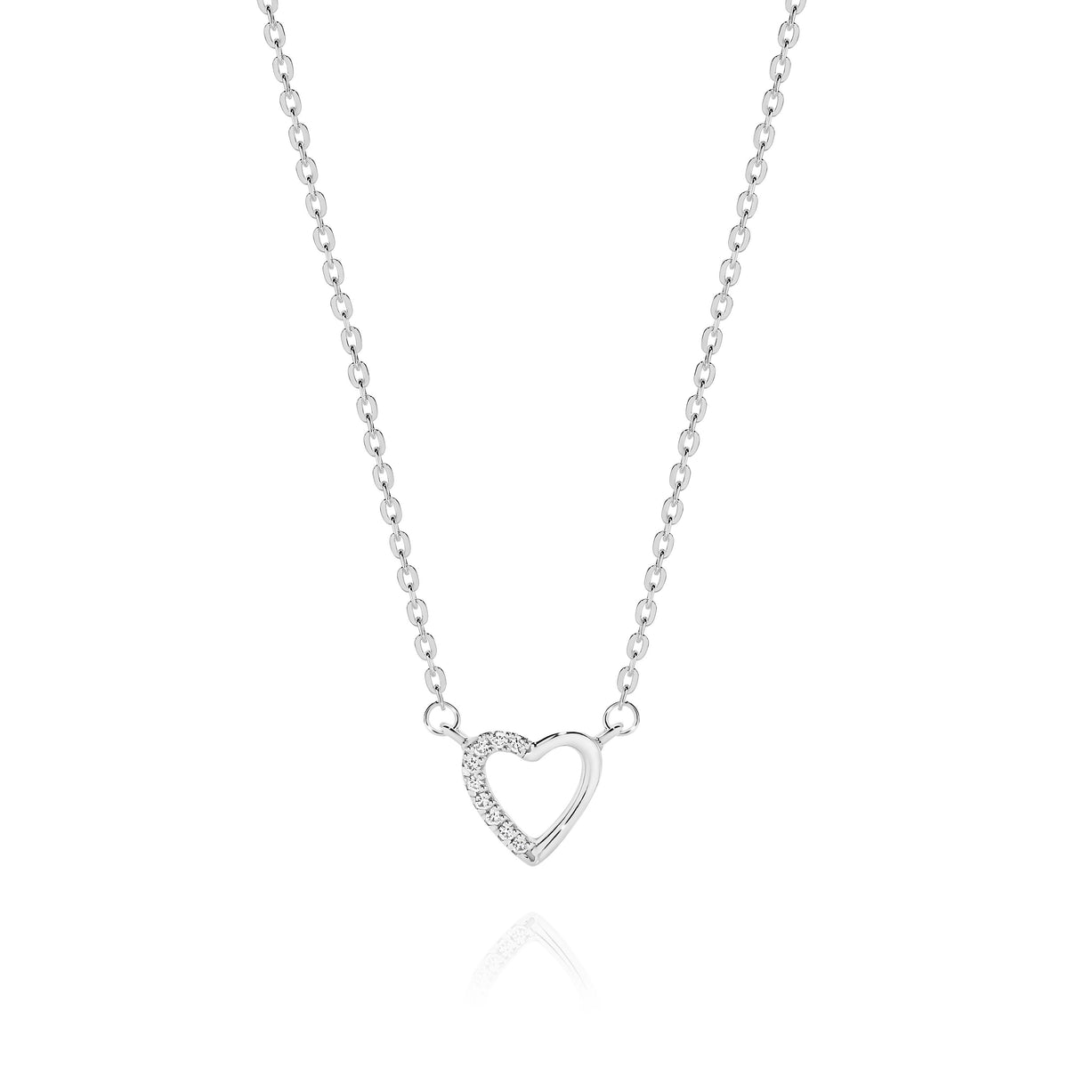 Silver Open Heart Cubic Zirconia Necklet
