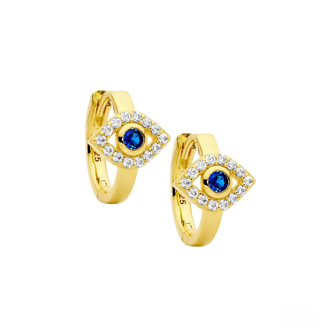 ELLANI Silver Plated CZ Evil Eye Huggies