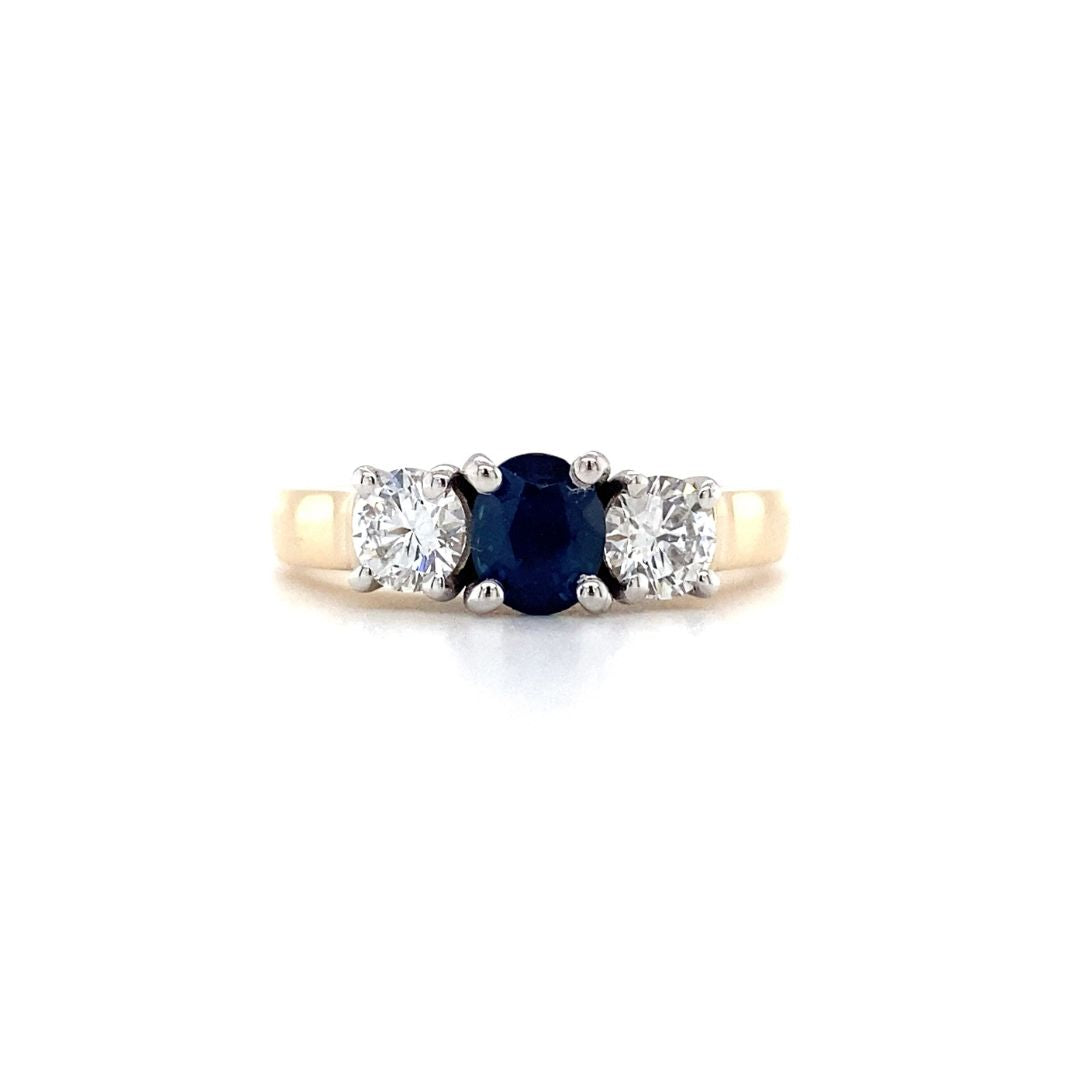 CUSTOM 18ct Yellow Gold Natural Sapphire and Diamond Trilogy Ring