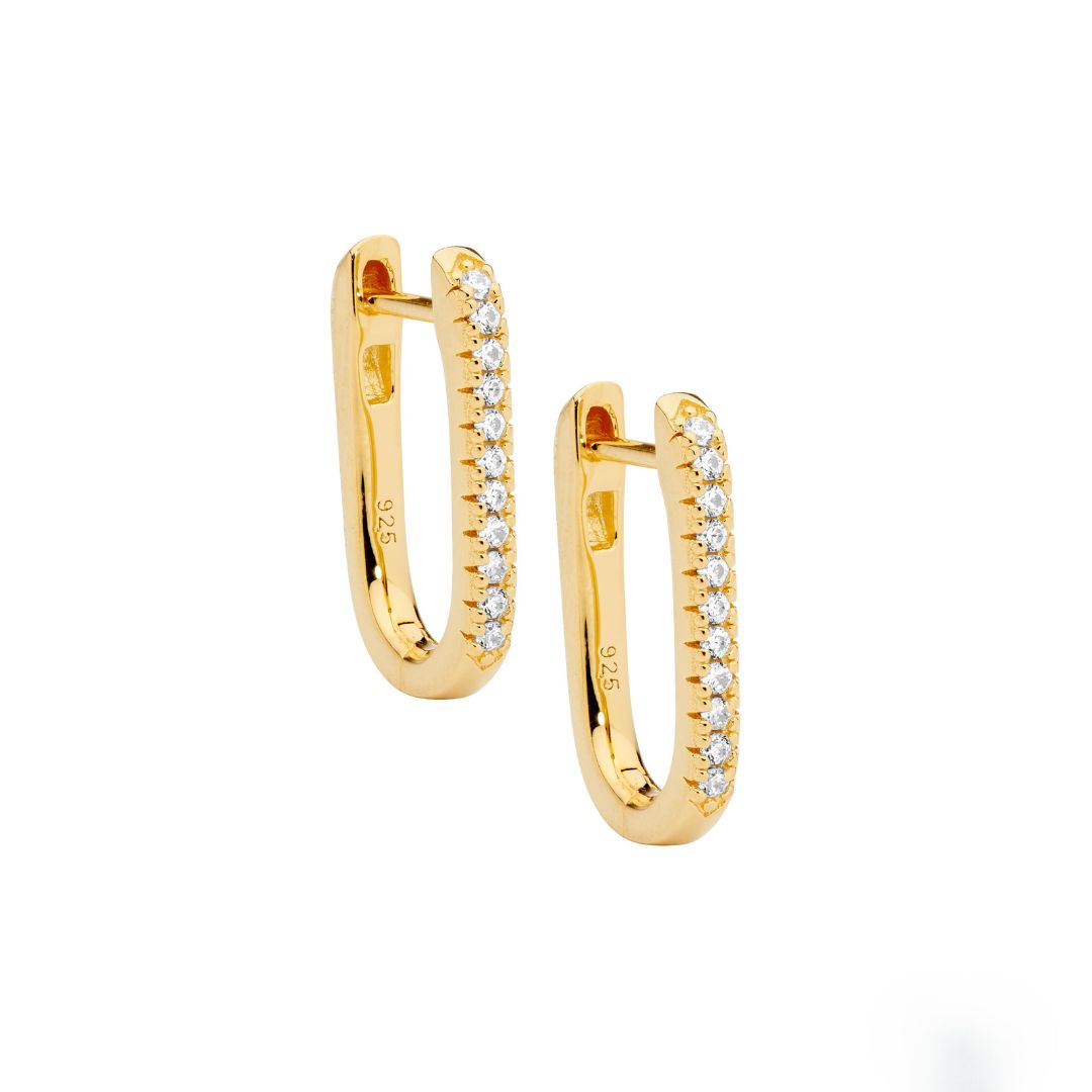 ELLANI Silver CZ Hoops with Gold Plating
