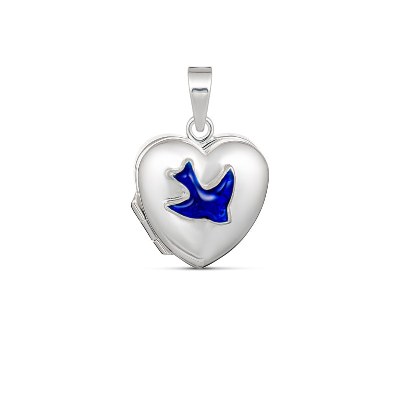 Silver Bluebird Heart Locket