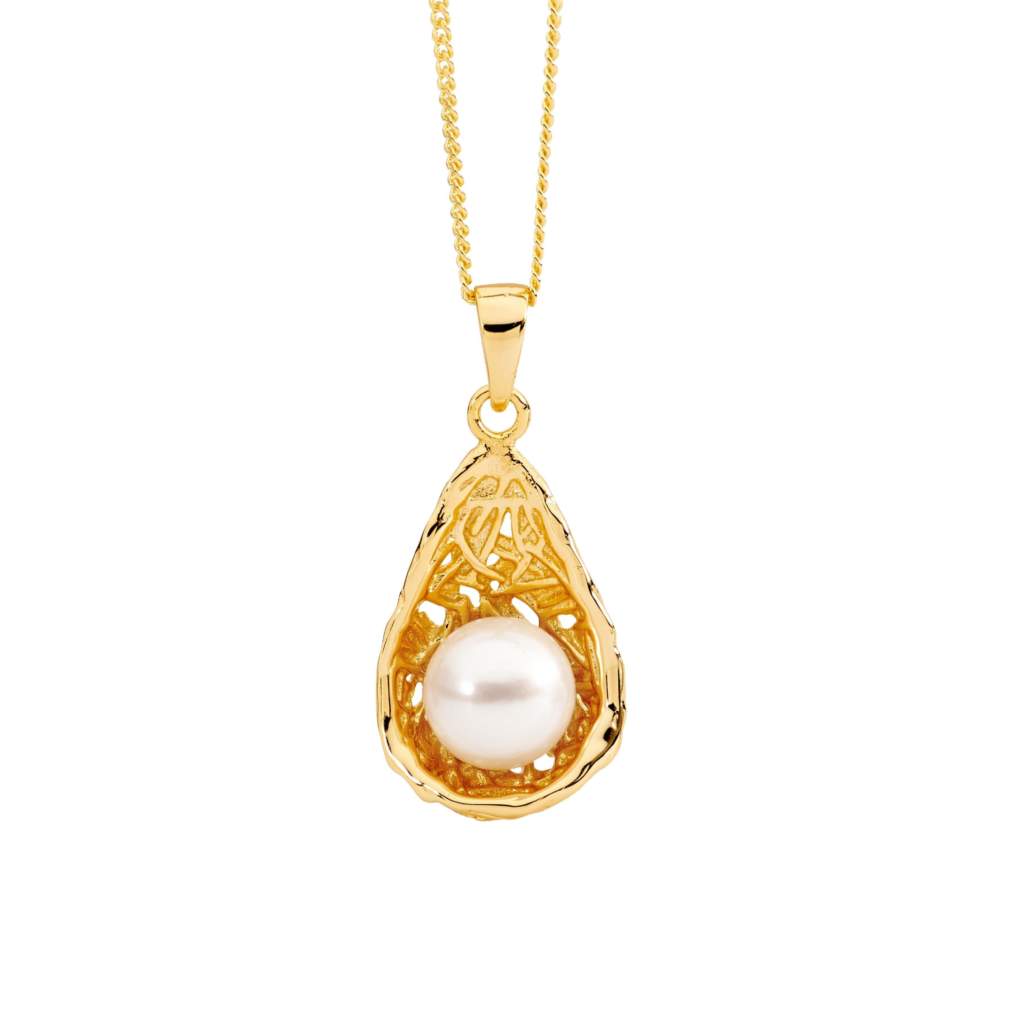 ELLANI Silver Pearl Necklet with Gold Plating