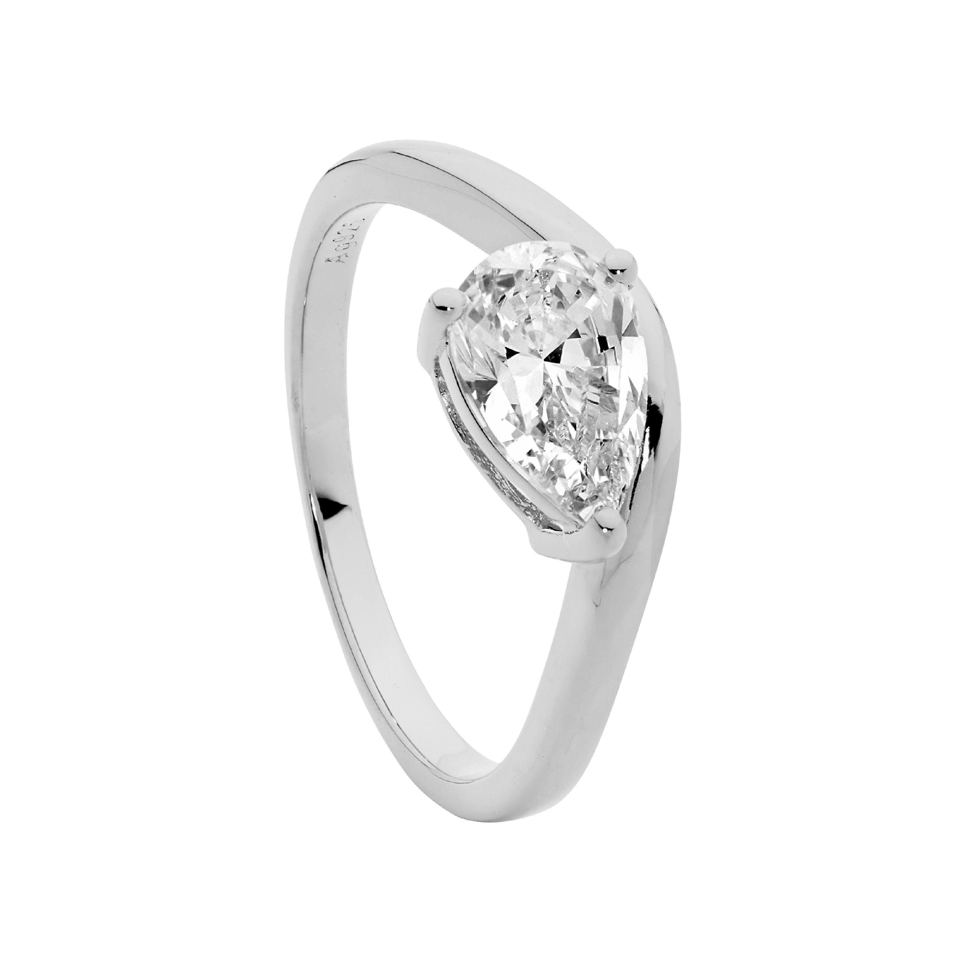 ELLANI Silver Pear Cut CZ Ring