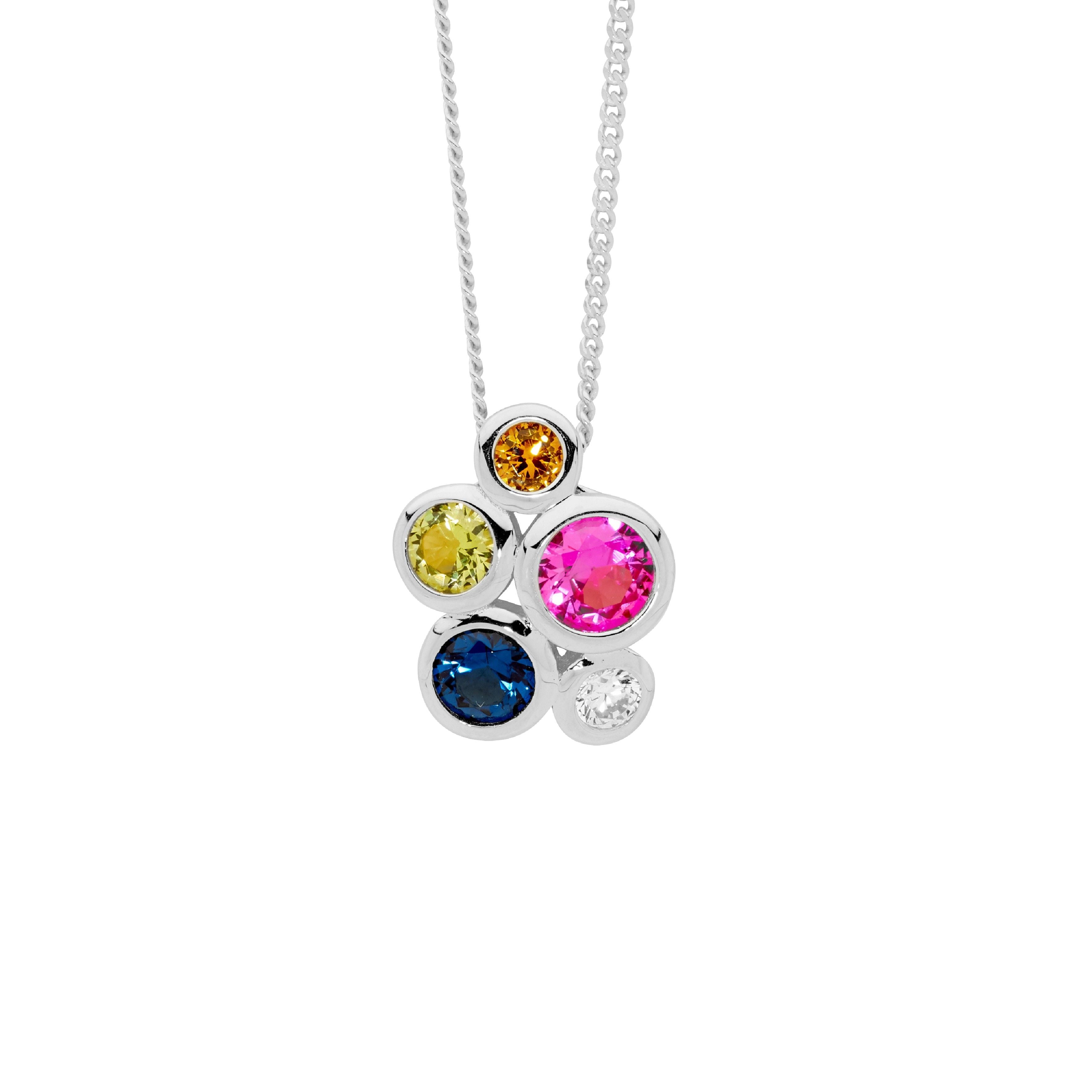 ELLANI Silver Multi-coloured CZ Cluster Necklet