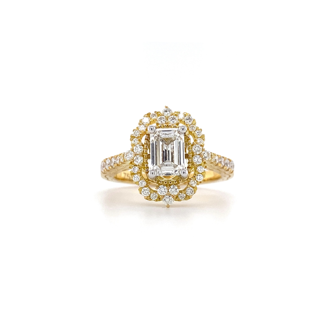 CUSTOM 18ct Yellow Gold Art Deco Inspired LAB Diamond Ring