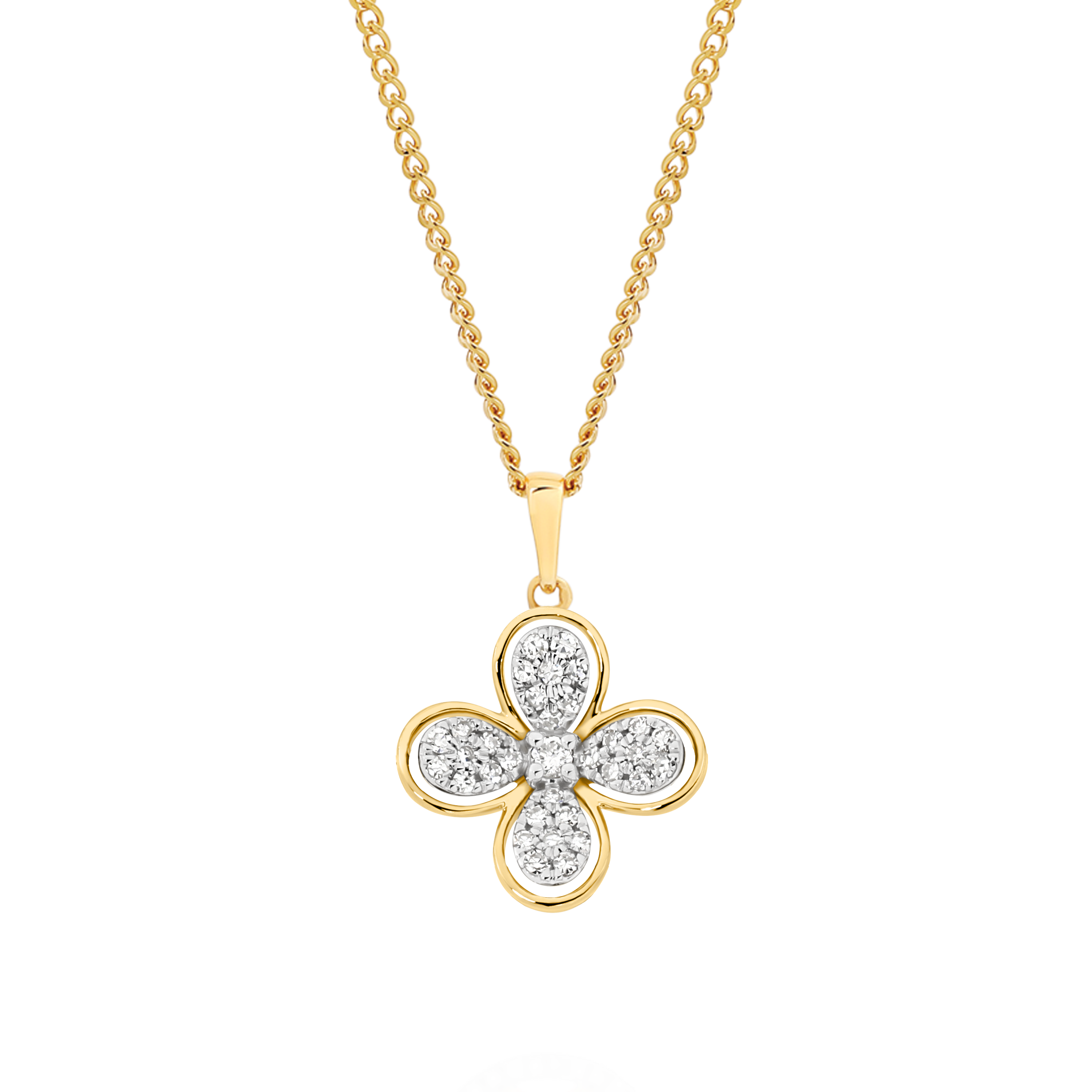 9ct Yellow Gold Pave Diamond Flower Pendant