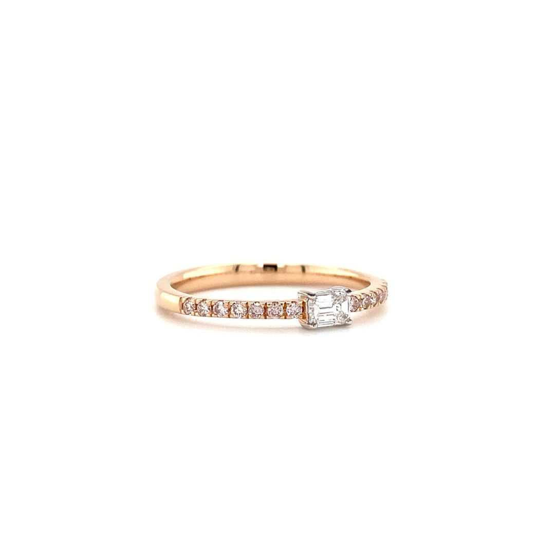 CUSTOM 18ct Rose Gold Pink Diamond & Emerald Cut Diamond Ring