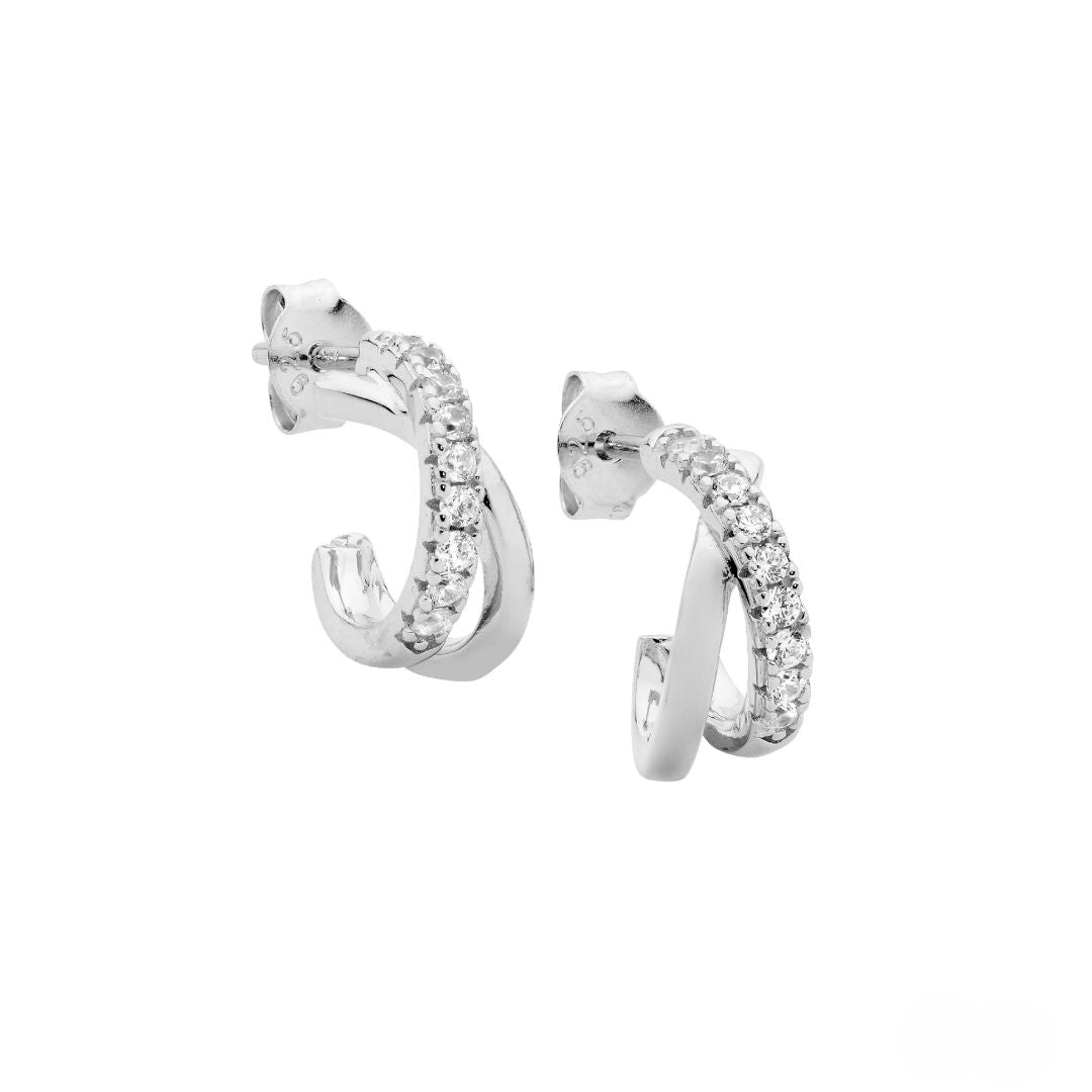 ELLANI Silver Crossover Hoop Earrings