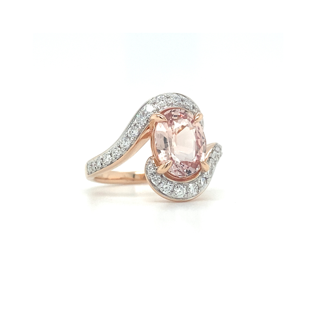 CUSTOM 18ct Rose Gold Padparadscha Sapphire and Diamond Ring