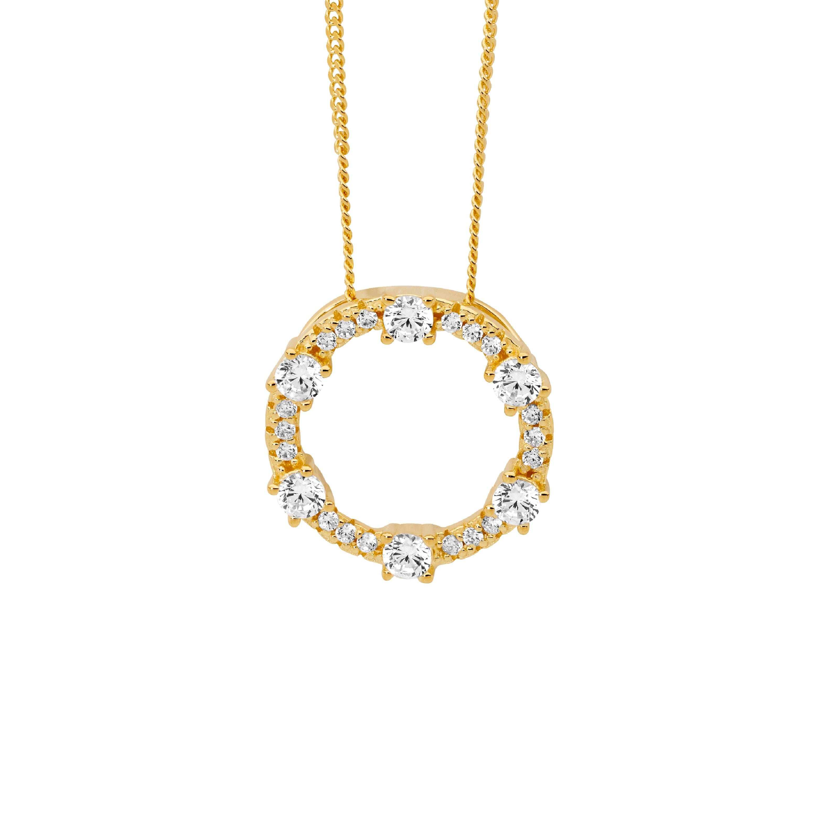 Ellani Silver Circle Necklet with CZ in Gold Plating
