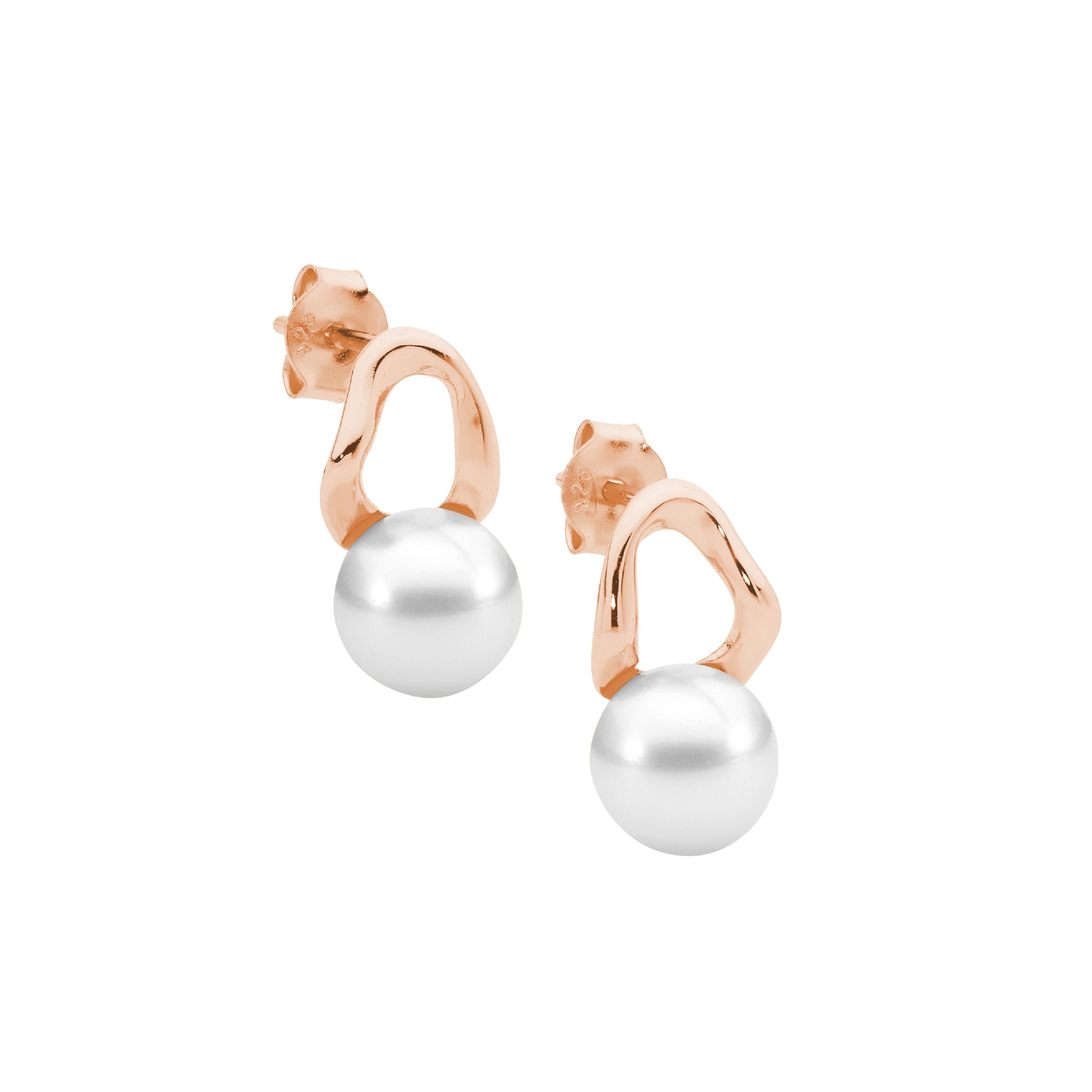 ELLANI Silver Pearl Earrings in Rose Gold Plating