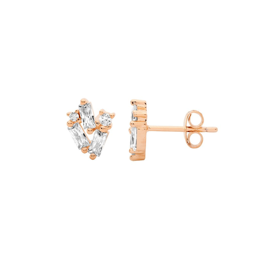 ELLANI Silver Plated Staggered CZ Studs