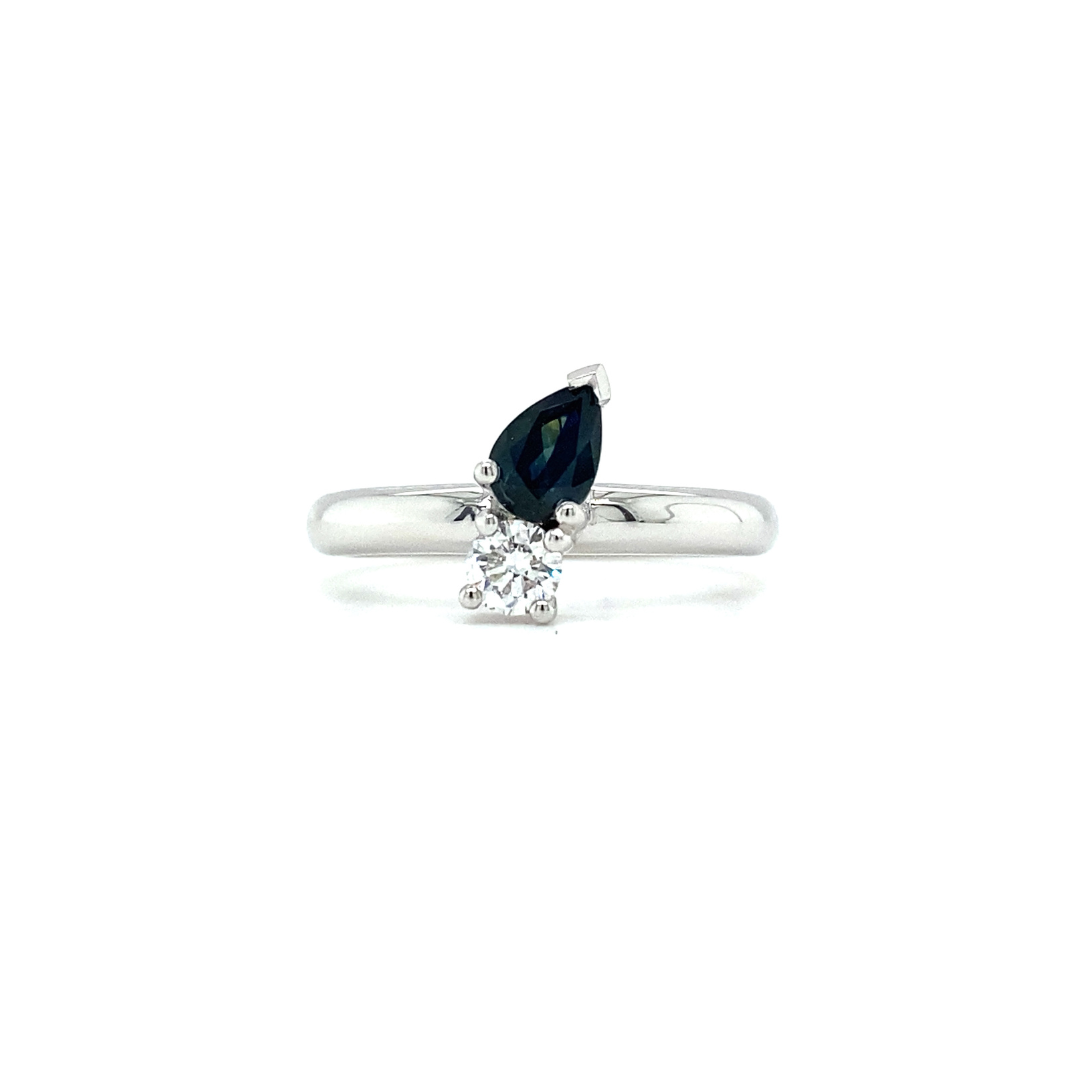 CUSTOM 9ct White Gold Contemporary Sapphire and Diamond Ring