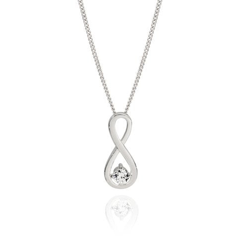 Silver APR birthstone infinity CZ pendant