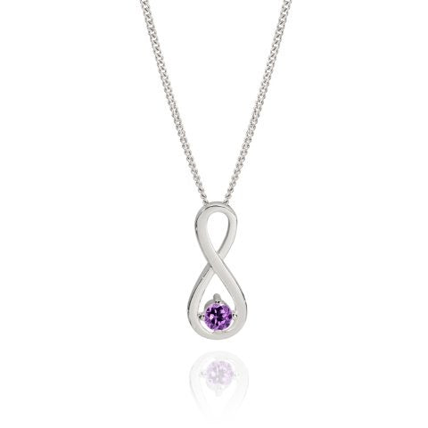 Silver FEB birthstone infinity CZ pendant