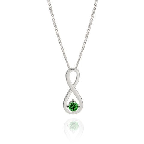 Silver MAY birthstone infinity CZ pendant