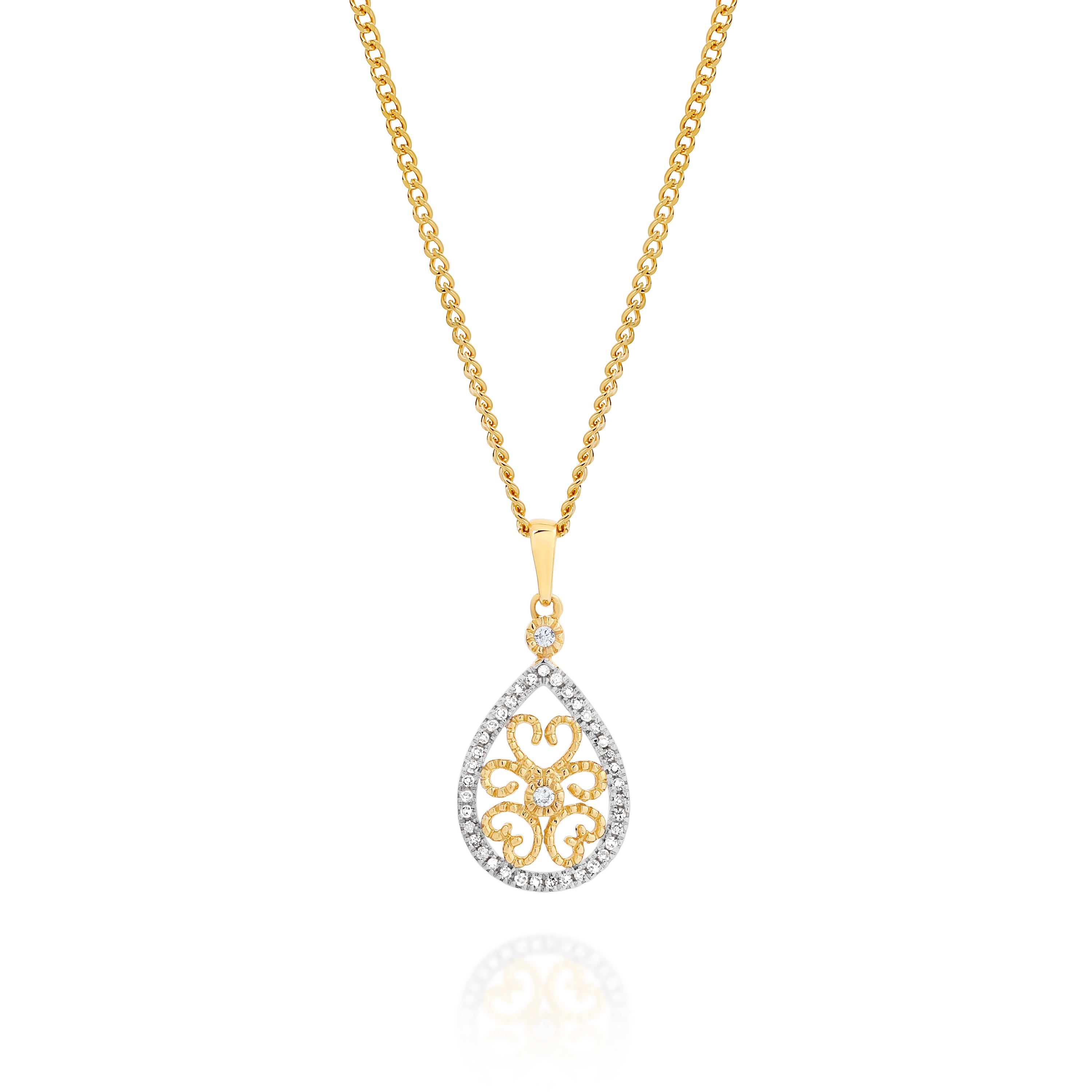 9ct 0.11ct Diamond Filigree Pendant