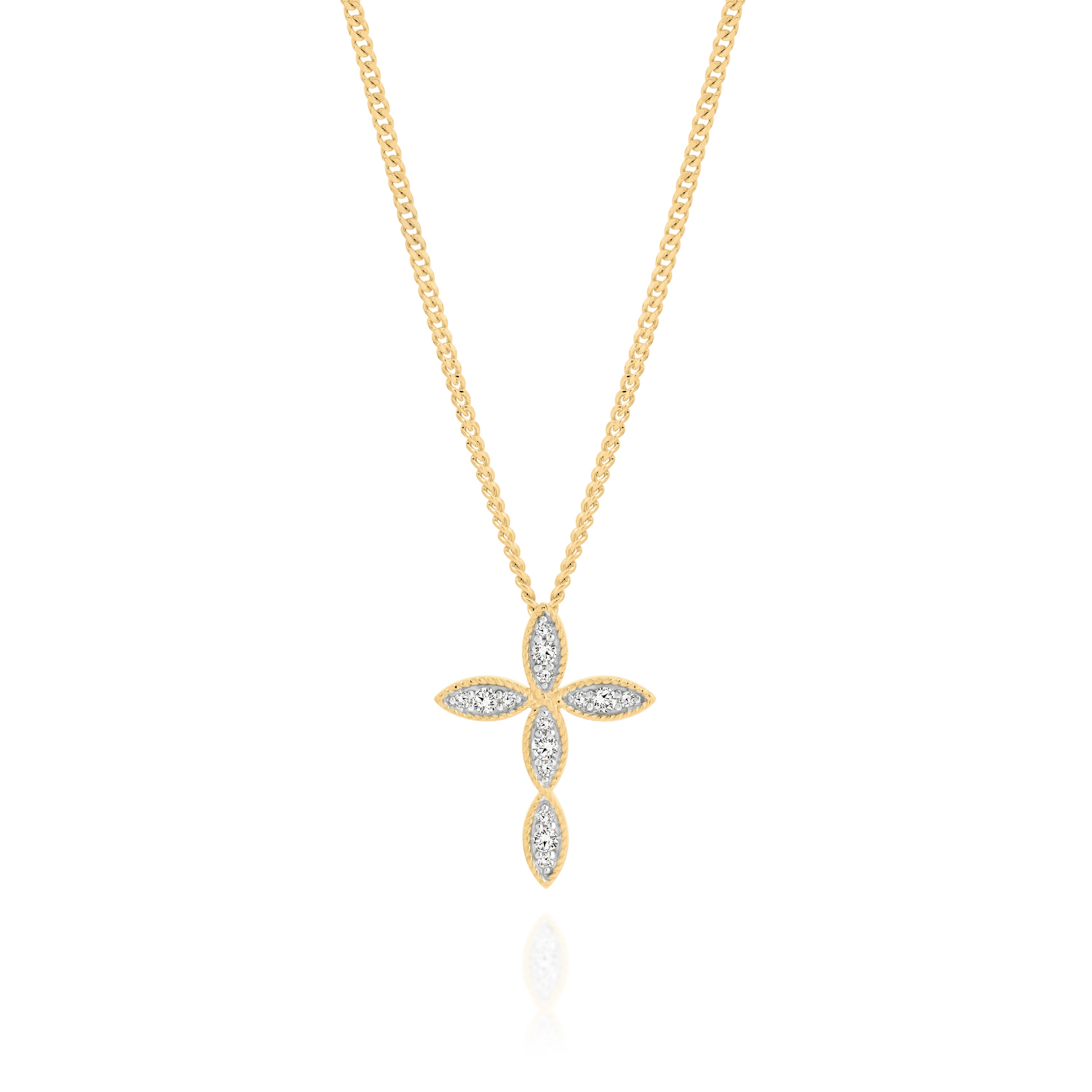9ct 0.10ct diamond millgrain cross pendant