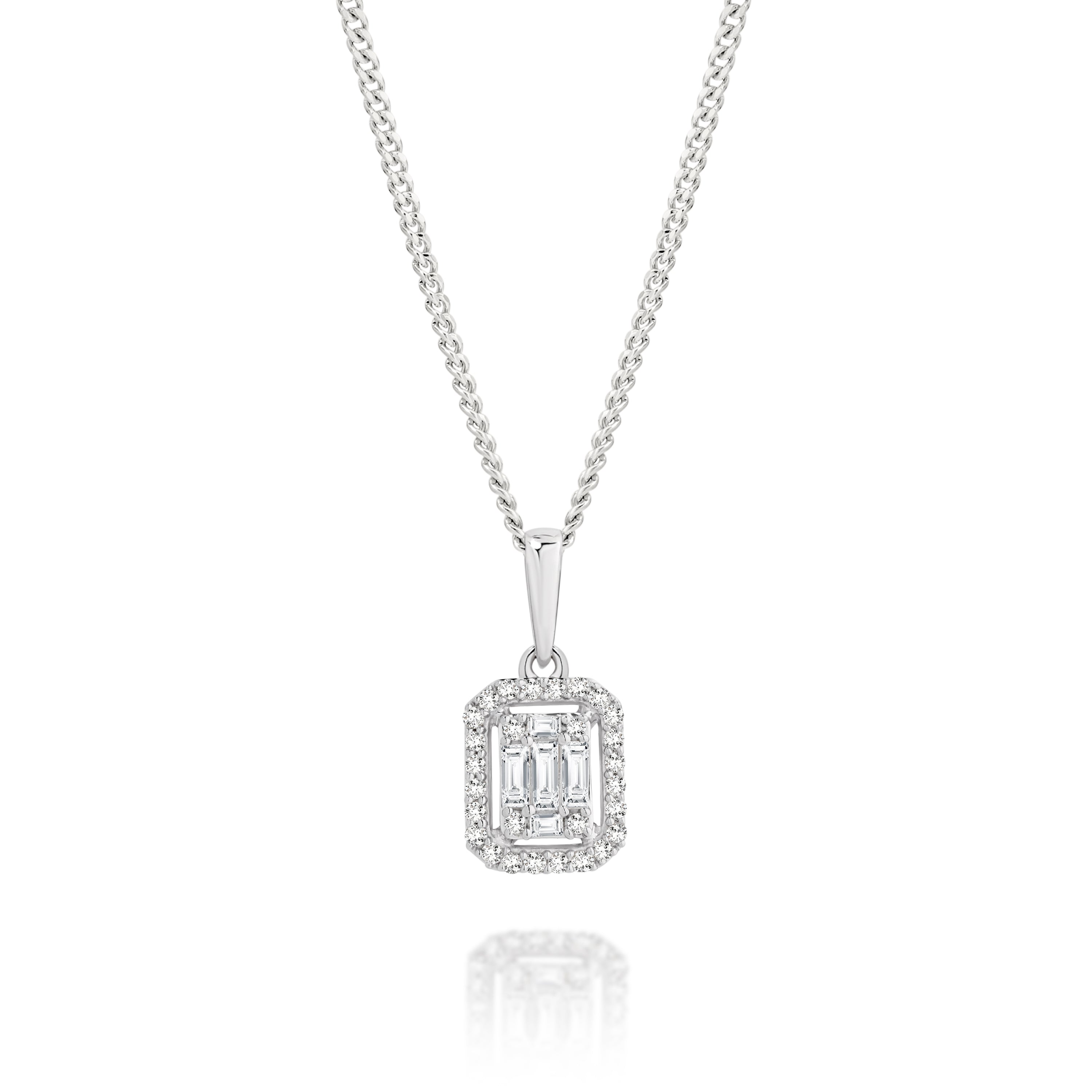 9ct White Gold 0.18ct Diamond Emerald Cut Pendant