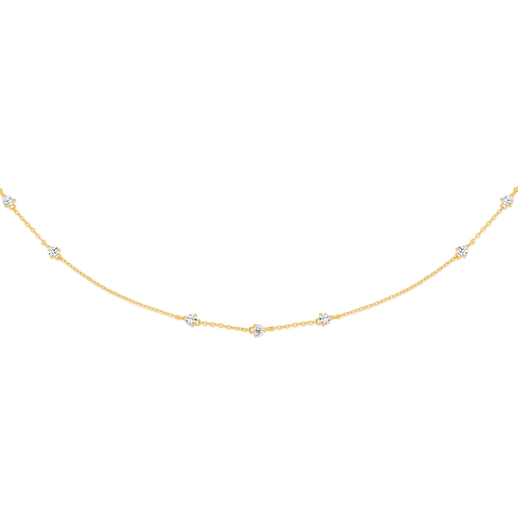 9ct delicate claw set cubic zirconia station necklet