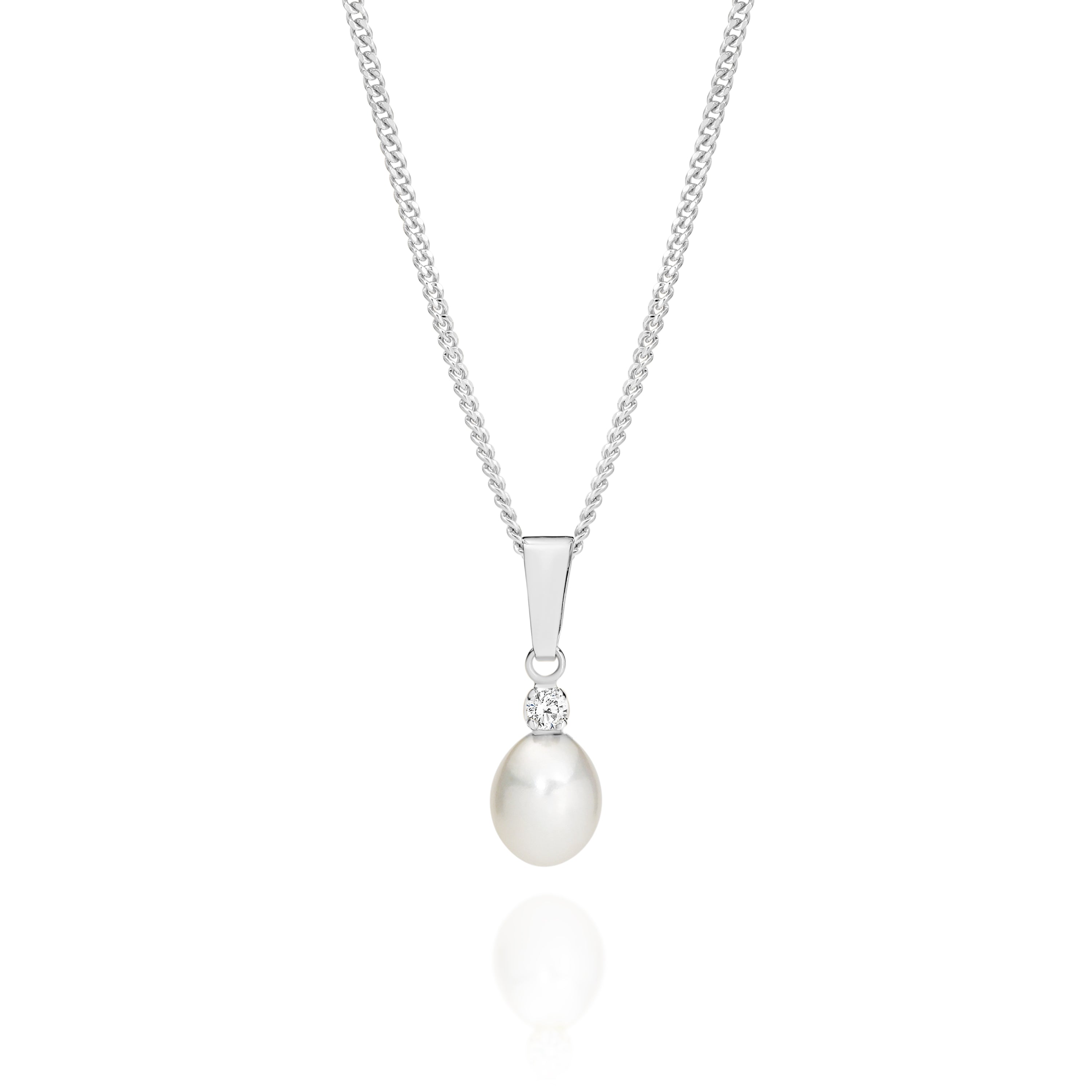 9ct White Gold Pearl & CZ Pendant