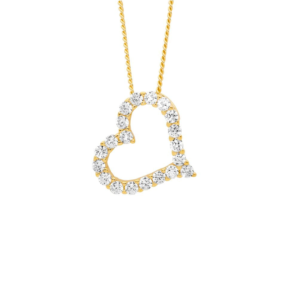 ELLANI Silver CZ Heart Necklet with Gold Plating