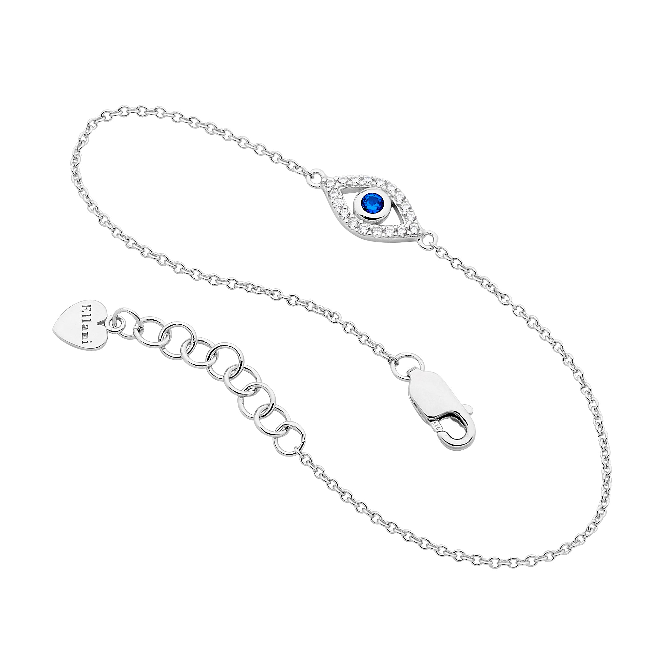 ELLANI Silver Blue CZ Bezel Set Evil Eye Bracelet