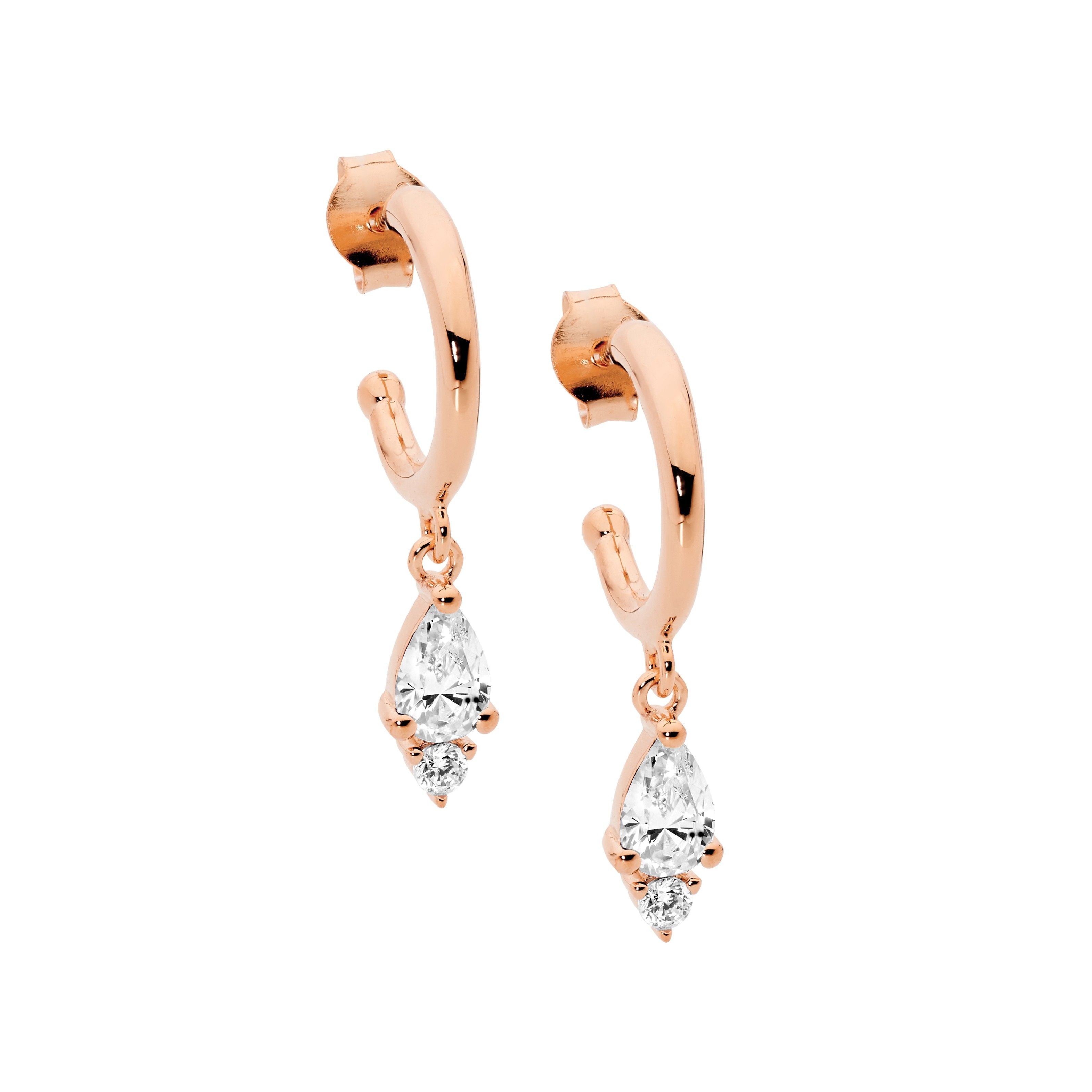 Ellani CZ Dangle Earrings in Rose Plating