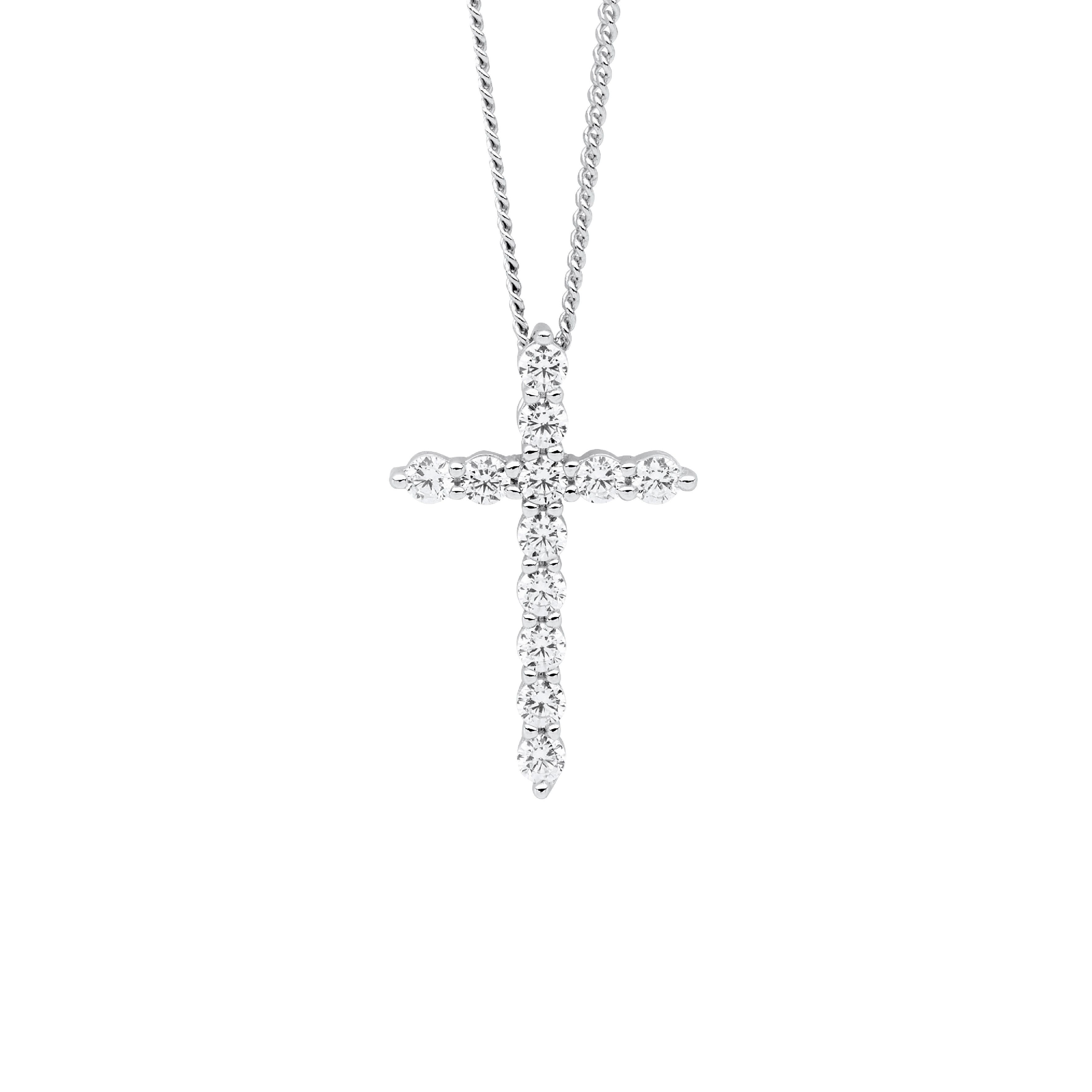 ELLANI Silver CZ Cross Necklet