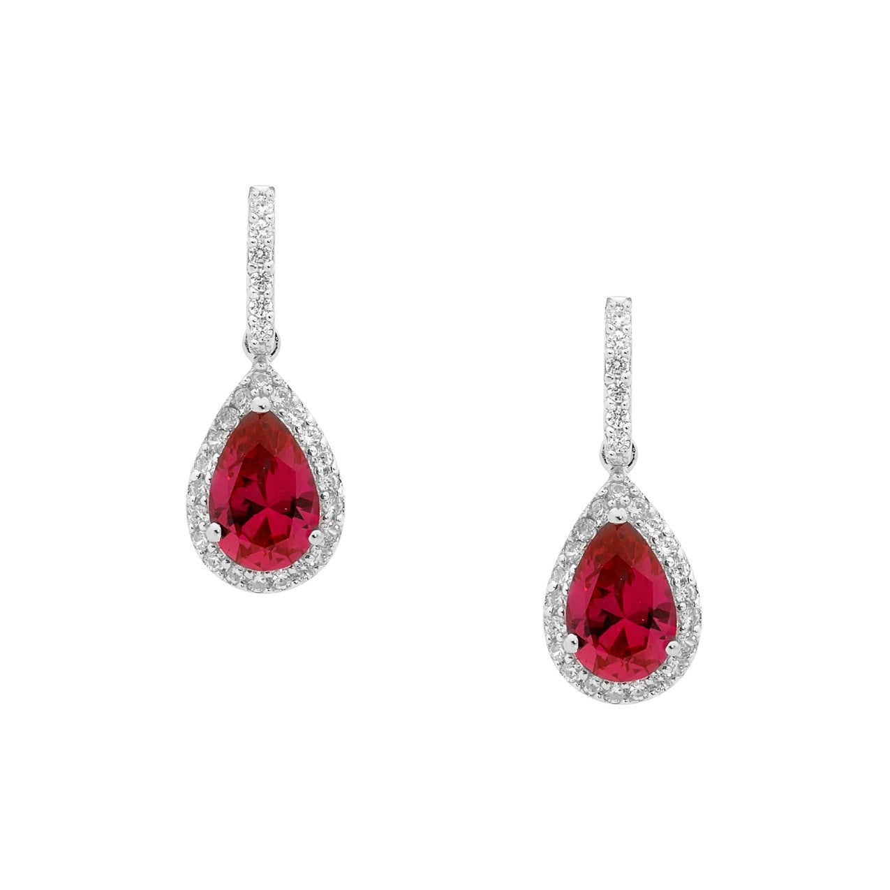 ELLANI Silver Red CZ Pear Drop Earring with CZ