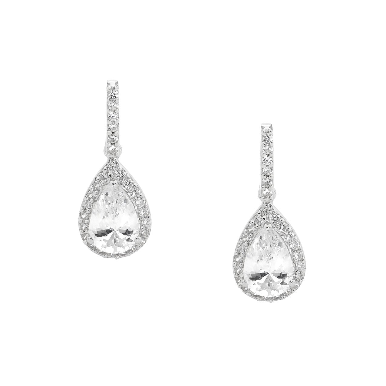 ELLANI Silver CZ Pear Drop Earrings with CZ
