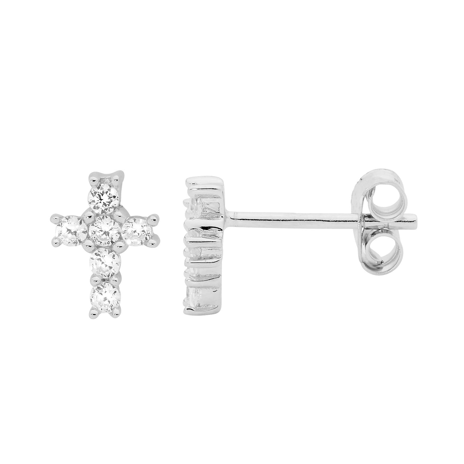 ELLANI Silver CZ Claw Set Small Cross Studs
