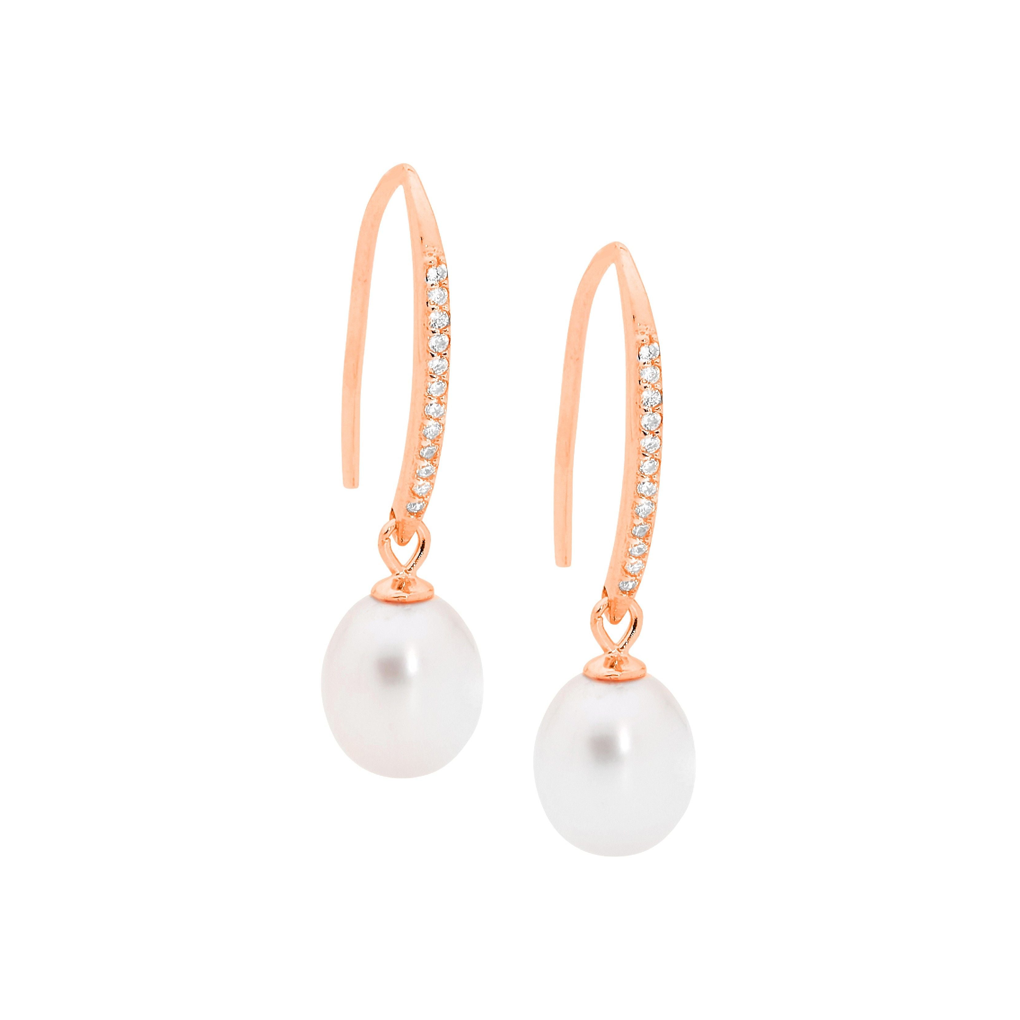 ELLANI Silver Plated Freshwater Pearl Earrings