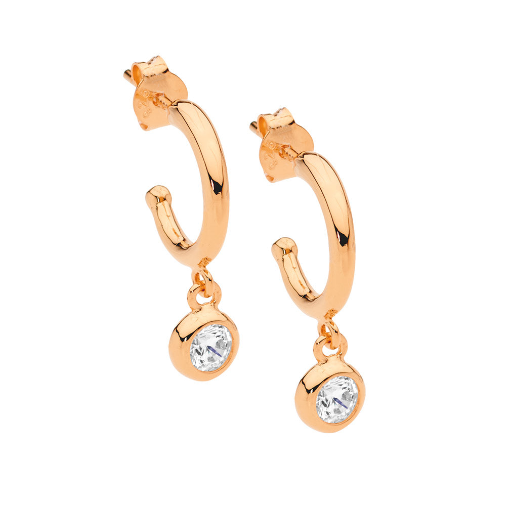 ELLANI Silver Plated Hoop Earrings CZ Bezel Drop