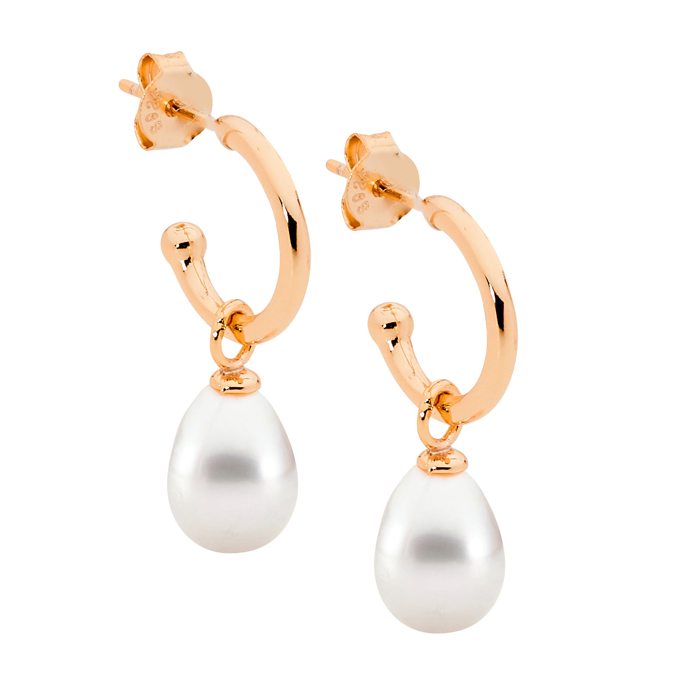 ELLANI Silver Plated Hoop Earrings with Freshwater Pearl Drop