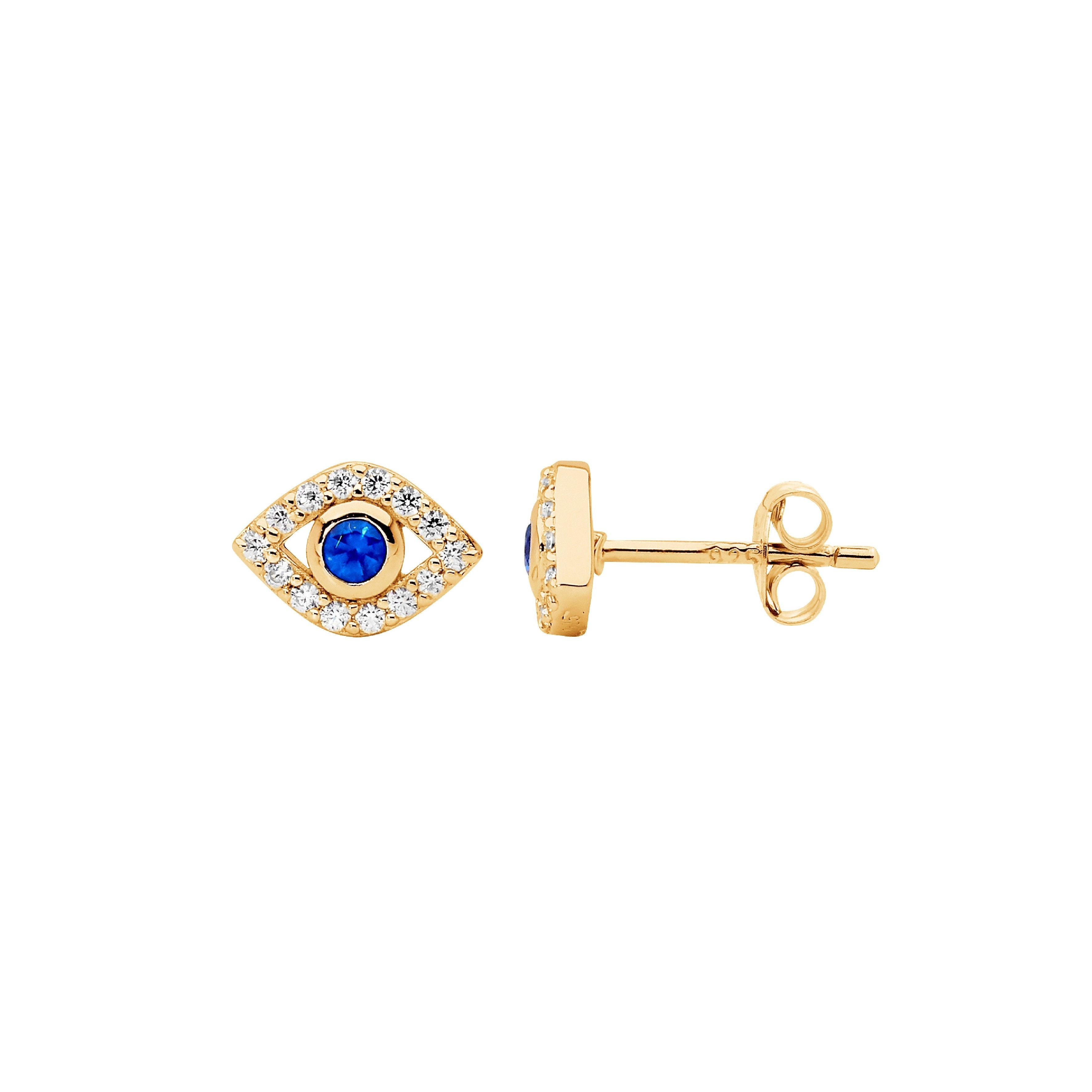 ELLANI Silver Plated CZ Evil Eye Earrings