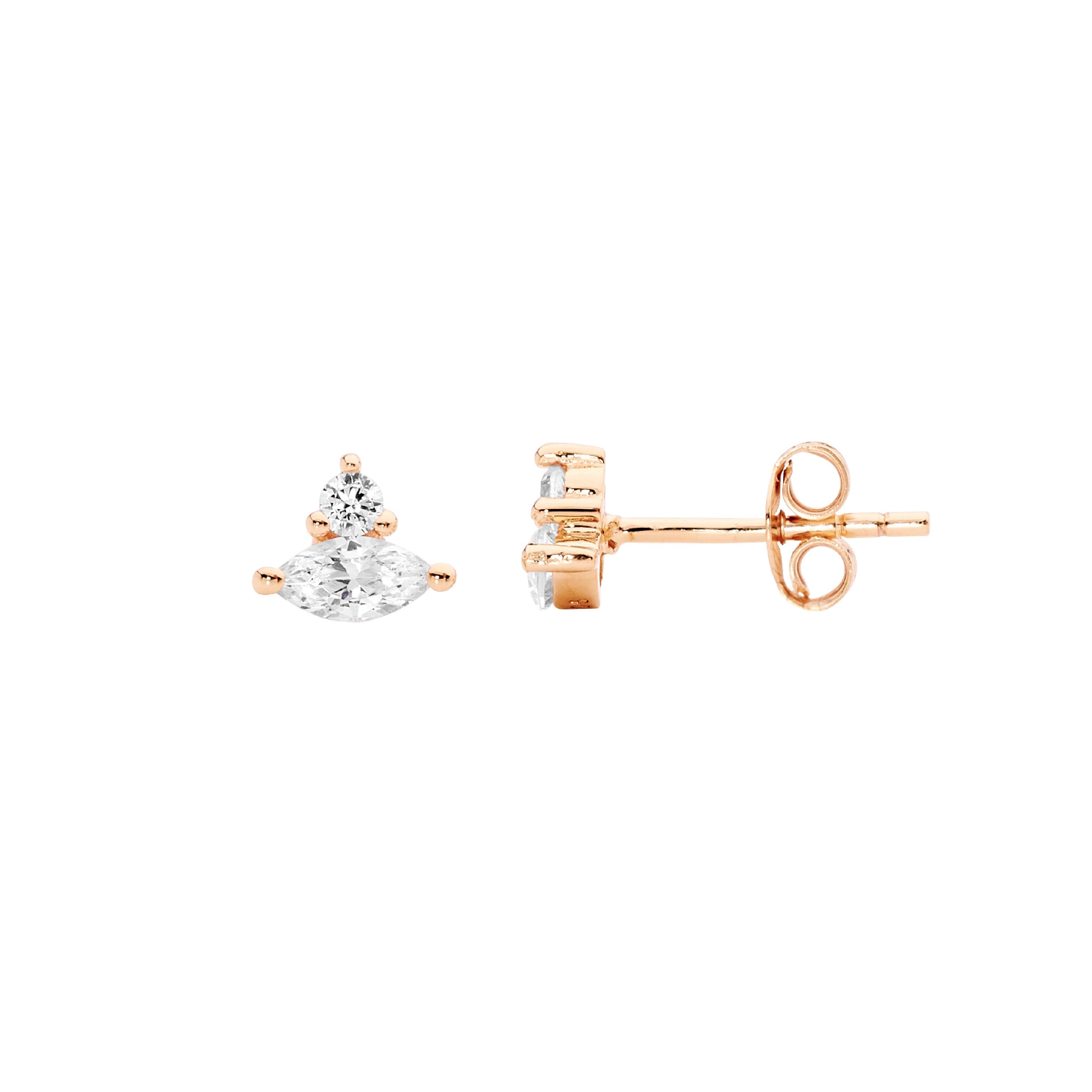 ELLANI Silver Plated Fancy Cut CZ Studs
