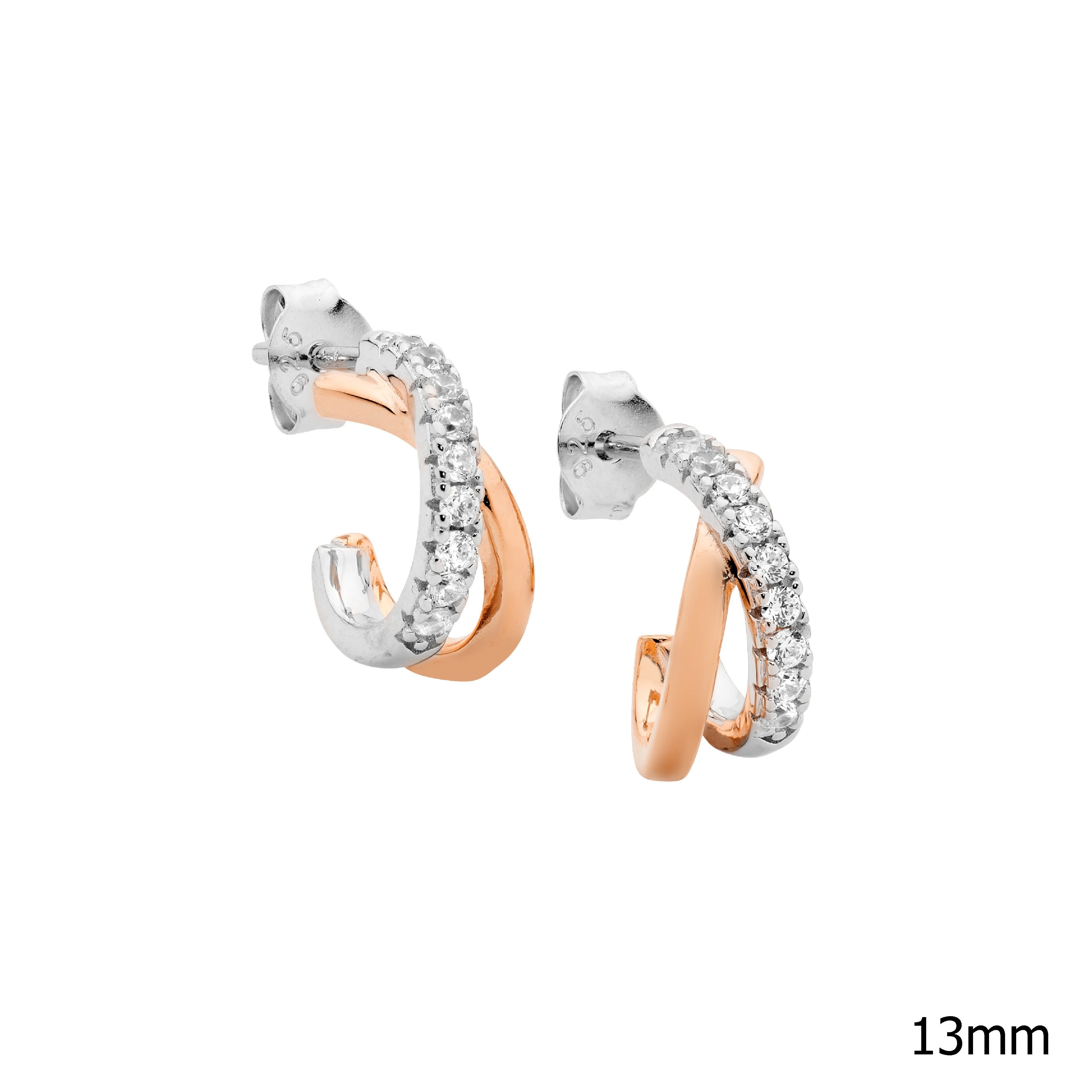 ELLANI Silver Plated 13mm Cross Earrings