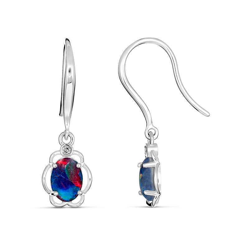 Silver Triplet Opal Earrings