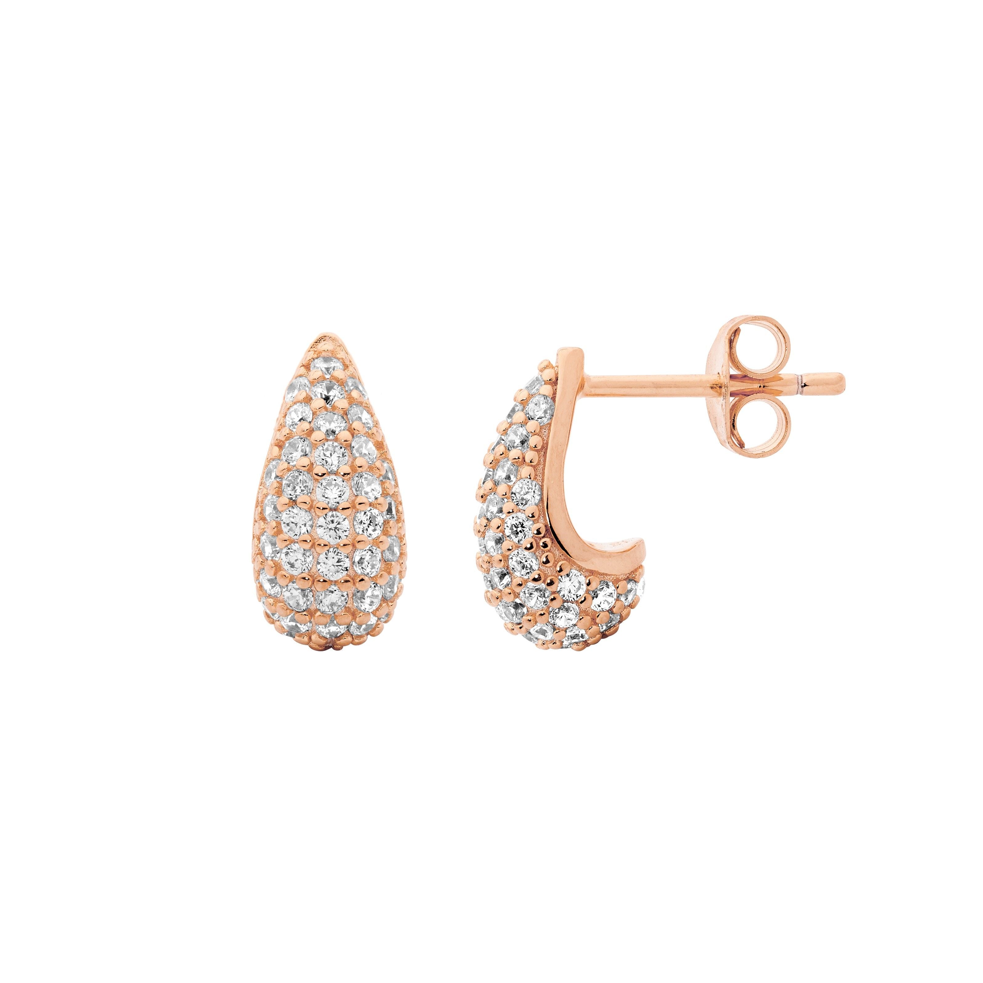Ellani CZ Teardrop Earrings in Rose Plating