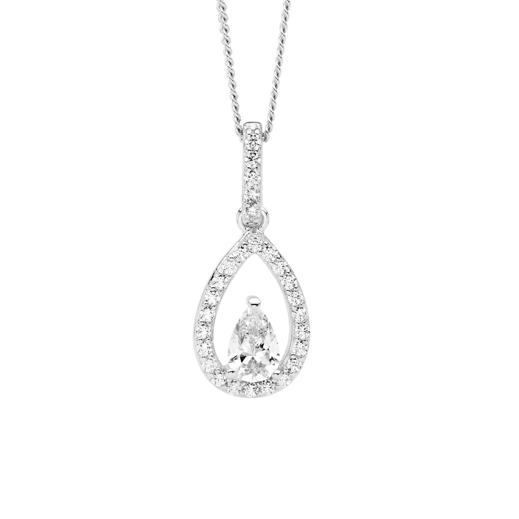 ELLANI Silver Pear Shape CZ Necklet