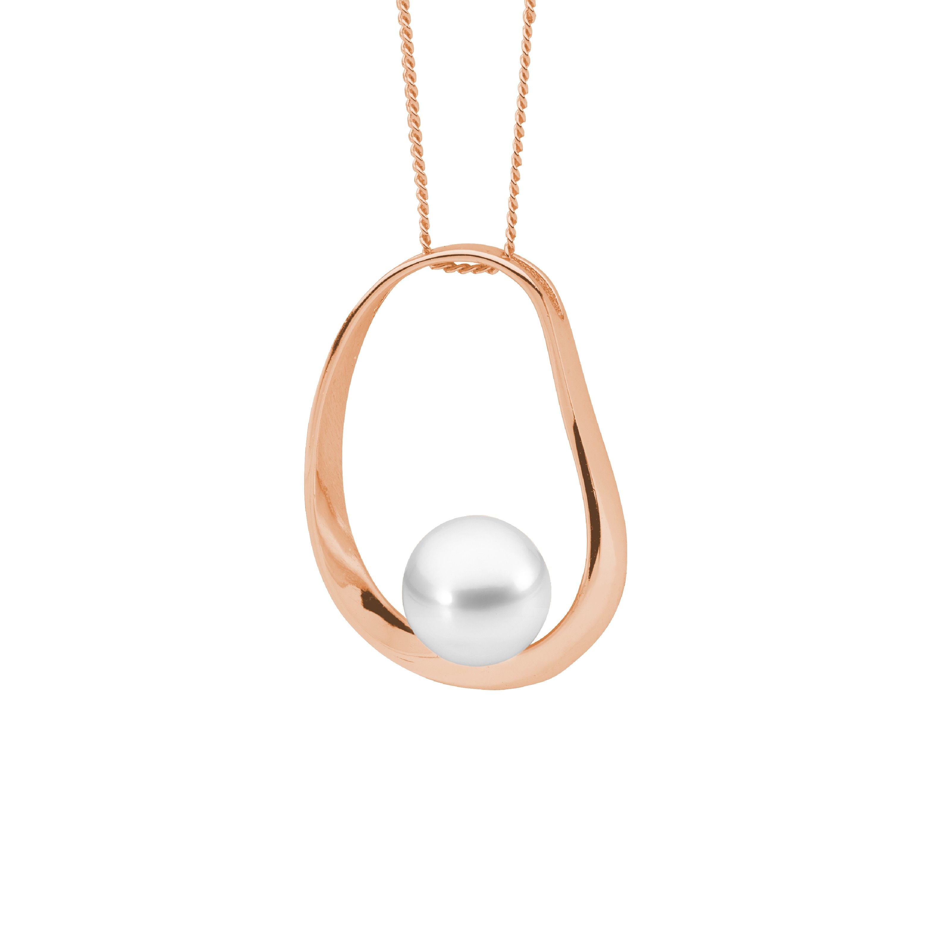 ELLANI Silver Pearl Necklet in Rose Gold Plating
