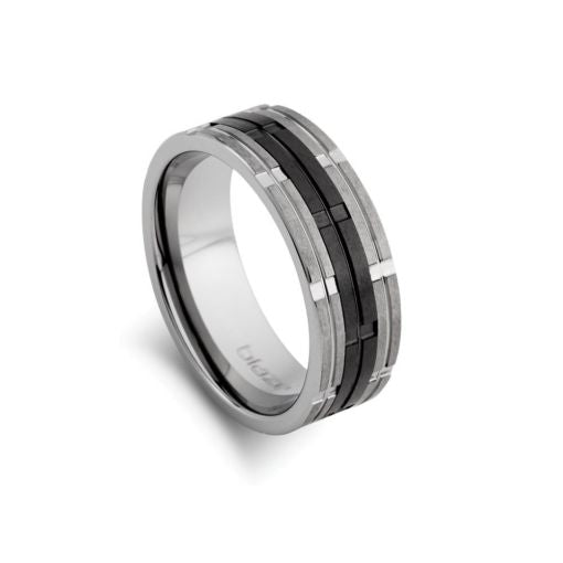 Tungsten Steel Ring with Ceramic Detail