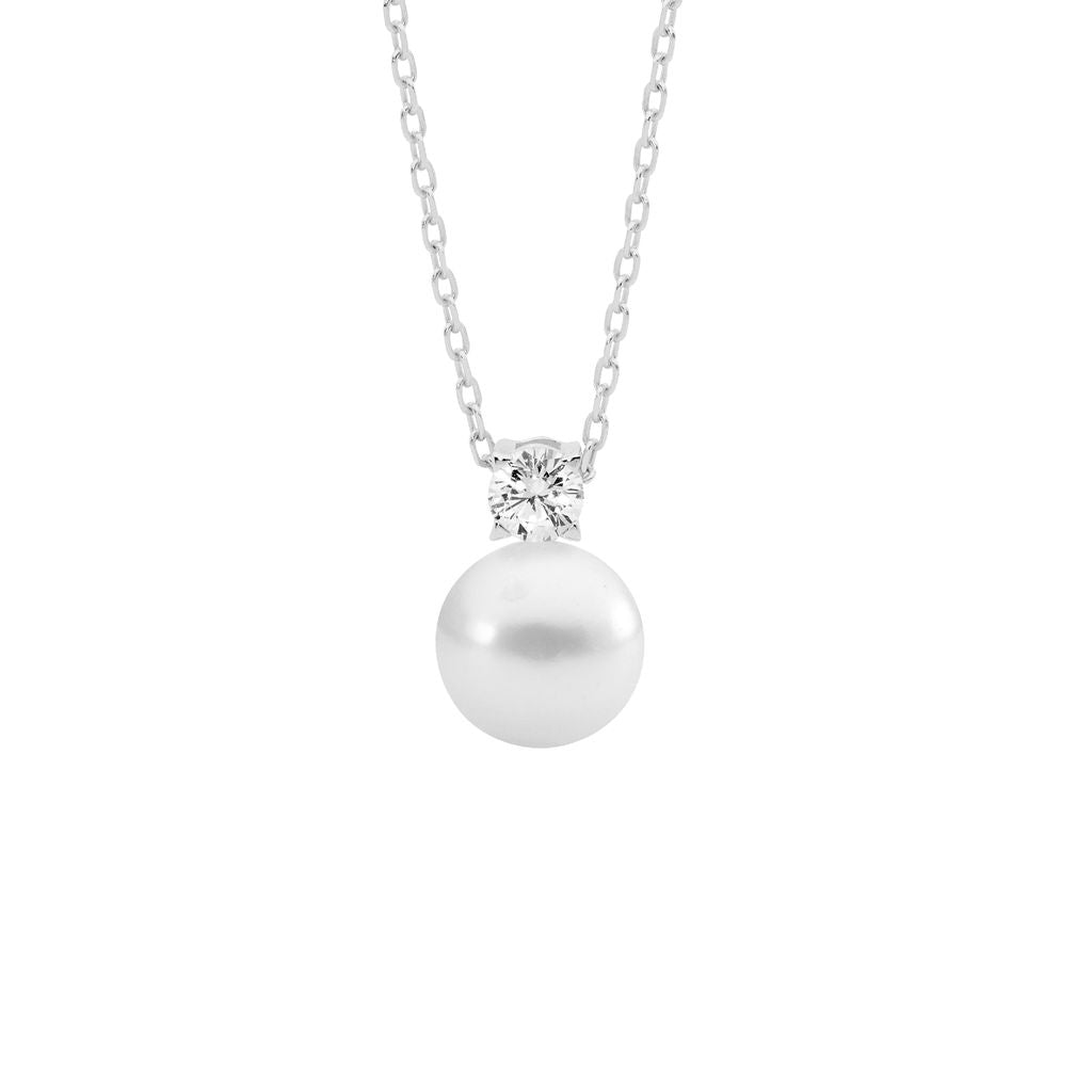 ELLANI Silver Freshwater Pearl Necklet with CZ