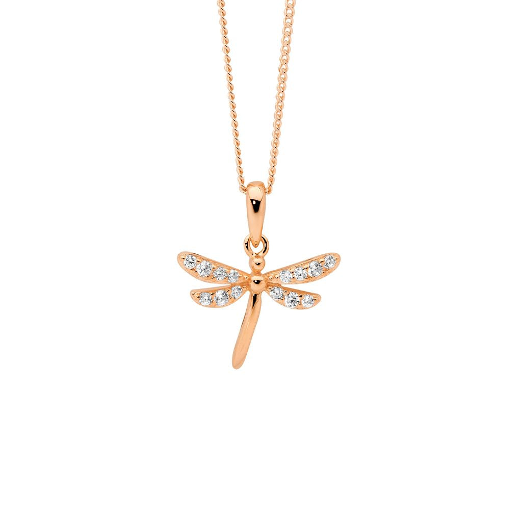 ELLANI Sterling Silver Dragonfly necklet with CZ