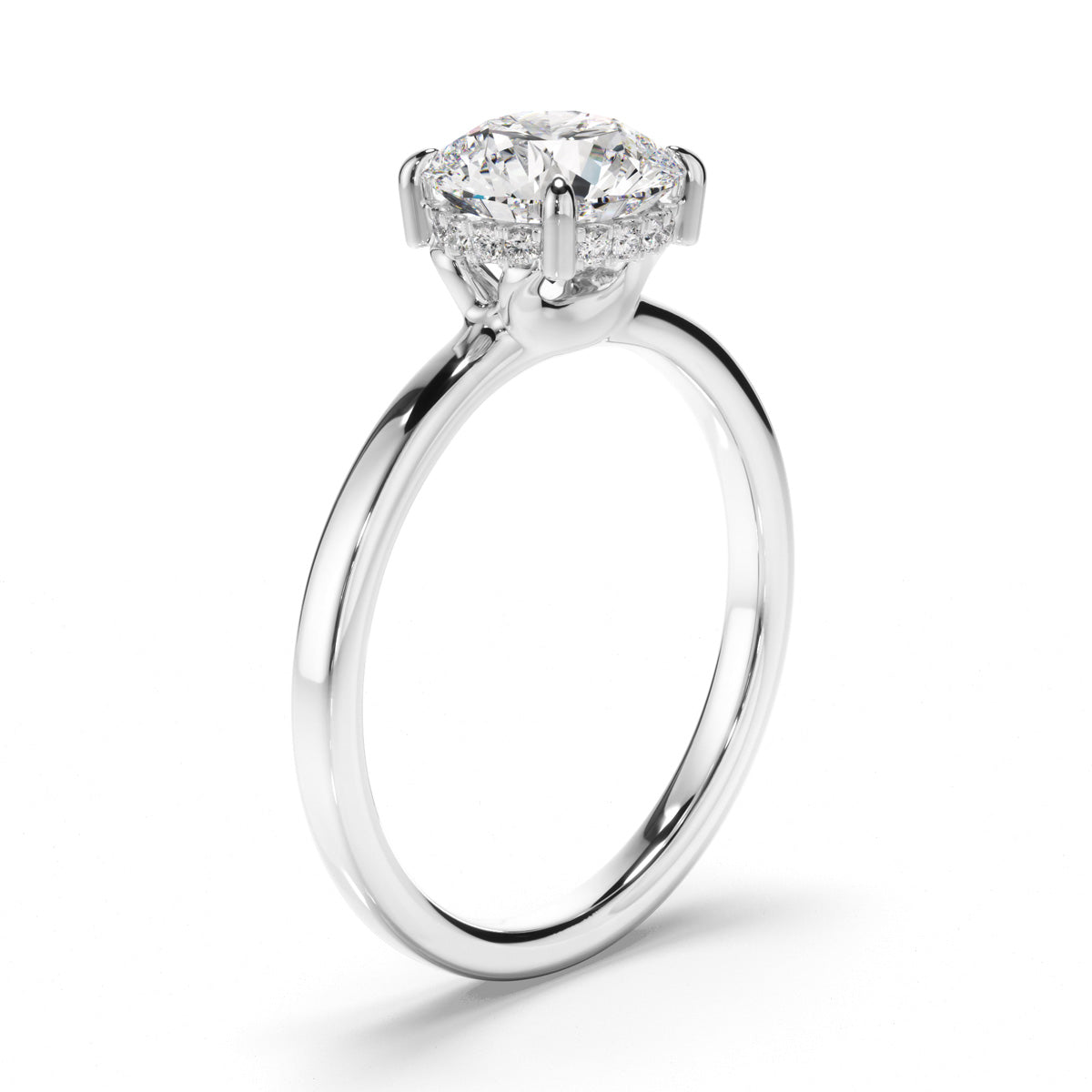 Round Brilliant Cut Diamond Hidden Halo Engagement Ring