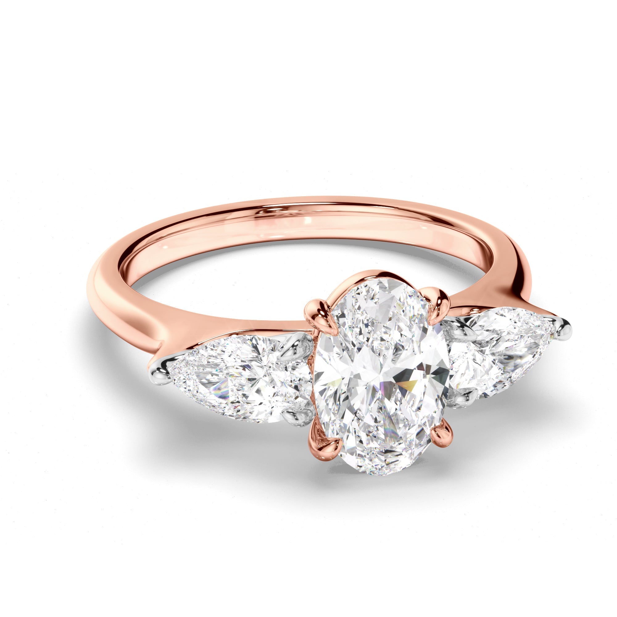Oval Cut Diamond Trilogy Engagement Ring with Pear Sides